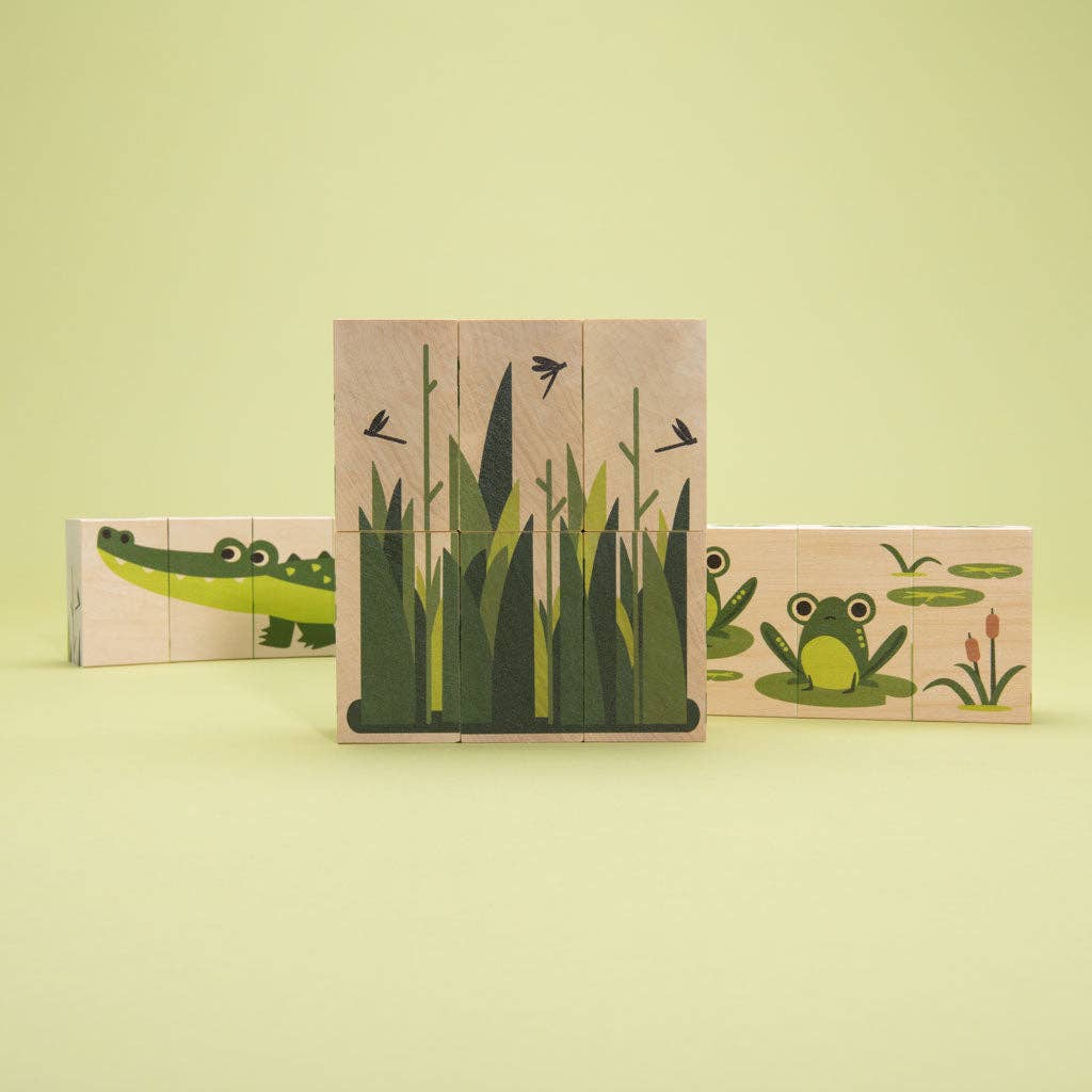 Uncle Goose Eco-Friendly Swamp Themed Wooden Blocks for Kids - Perfect for Educational Play, Nature Learning & Home Decor