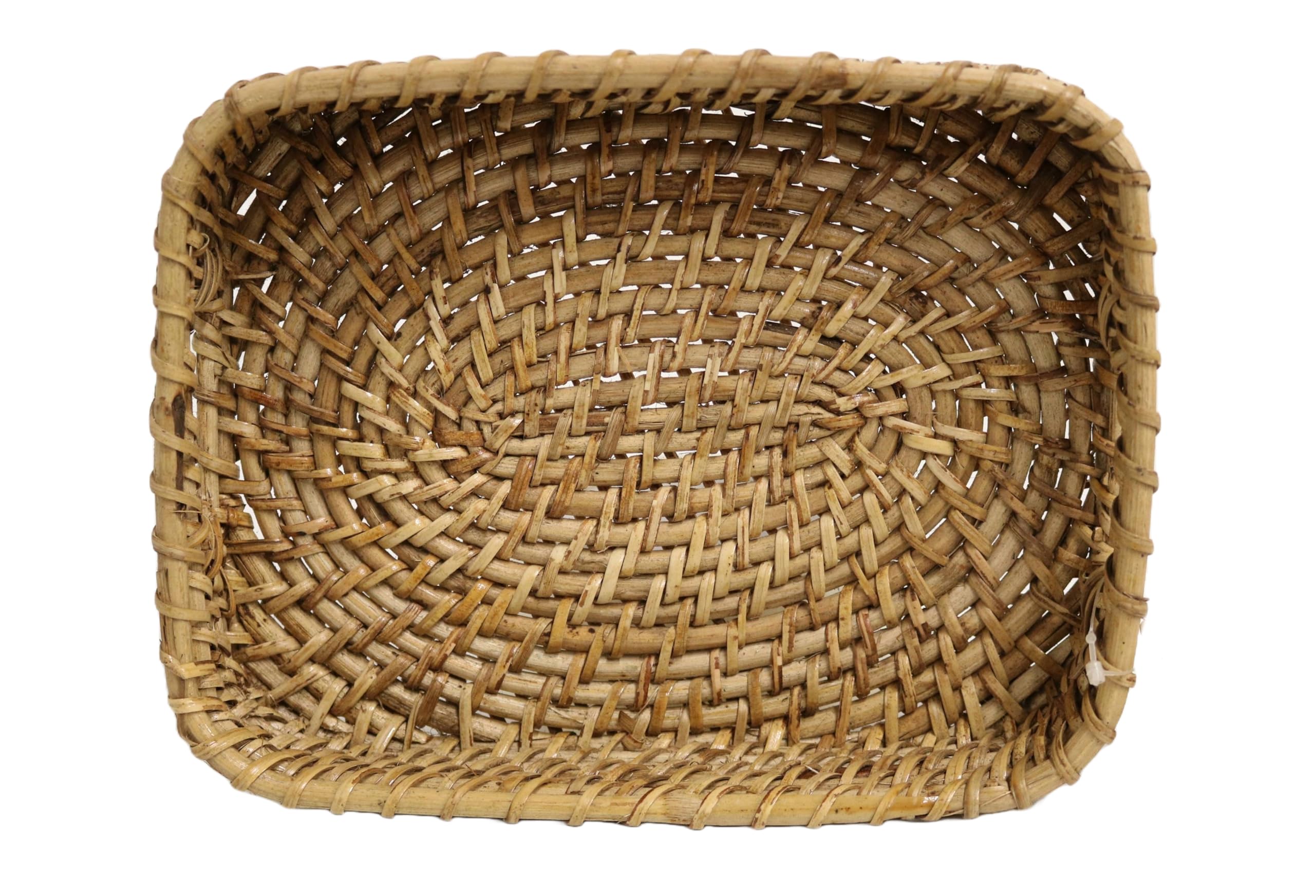 Home&Manor 9 Inch Rattan Rectangle Serving Tray - Natural Woven Basket for Breakfast in Bed, Coffee Table Decor, Bathroom Organization