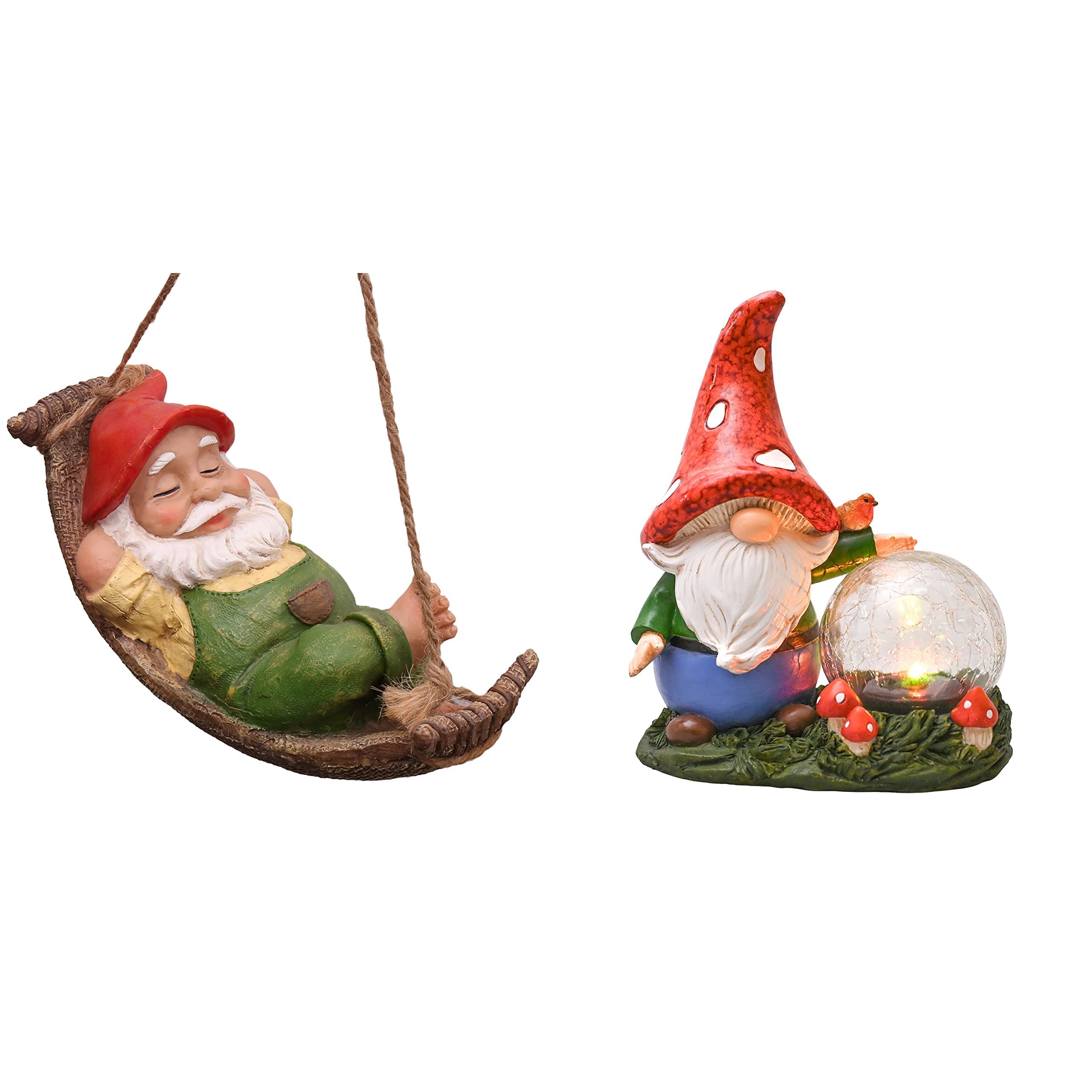 Funny Solar Garden Gnome Statues Set of 2 - Outdoor Hanging Decorations for Yard, Patio & Lawn | Whimsical Garden Decor | Perfect for Backyard, Front Porch & Garden Pathways