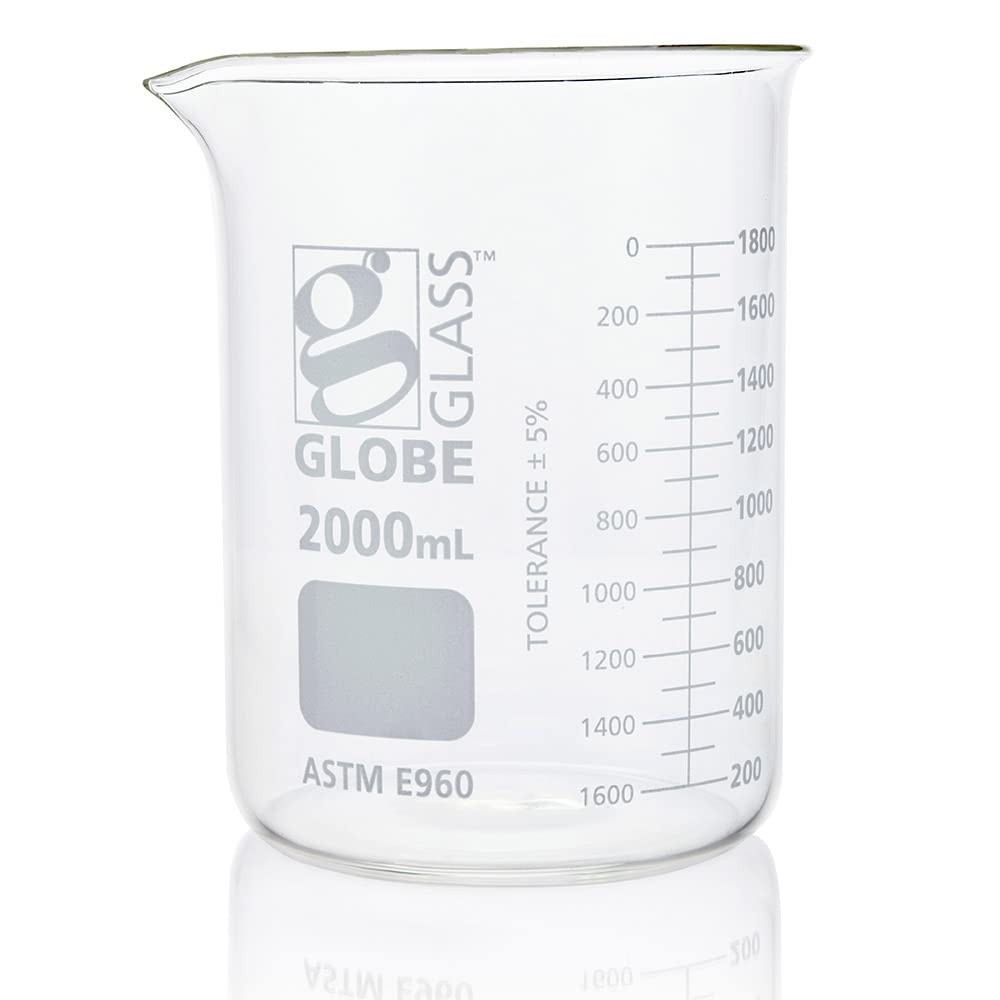 **2000mL Low Form Griffin Beaker - 3.3 Borosilicate Glass, Dual Graduations, ASTM E960 - Lab & Science Use (4-Pack)**    *(Perfect for chemistry experiments, classroom labs, and industrial research applications)*