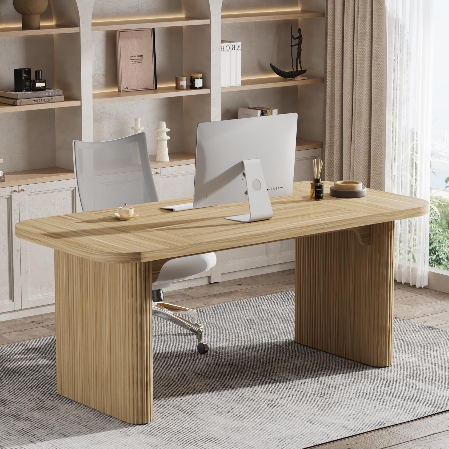 Tribesigns 62 Inch Executive Office Desk - Large Computer Desk with Double Pedestal Drawers, Modern Minimalist Natural Wood Top Rectangle Writing Desk for Home Office & Study Room (Natural Wood Finish) - Perfect for Remote Work, Gaming Setup & Home Office Organization
