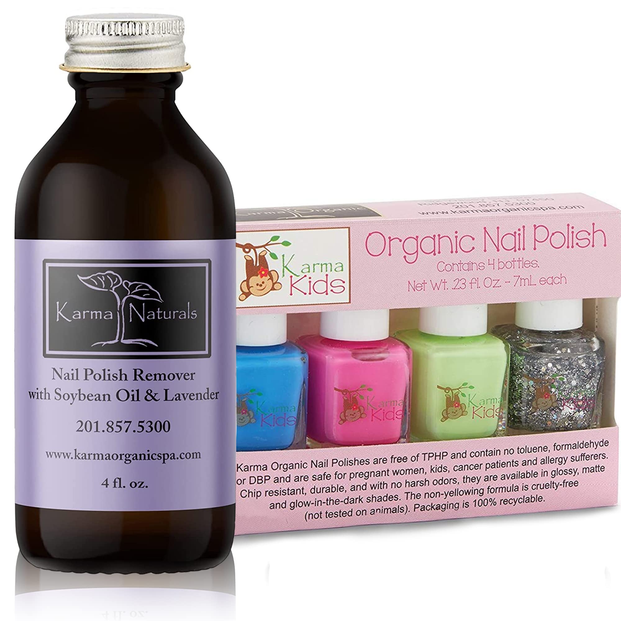 Organic Soybean Lavender Nail Polish Remover (4FL-Oz) & Non-Toxic Kids Nail Polish Set – Safe, Natural Nail Care for Children & Adults – Perfect for Home Spa Days, Birthday Parties & DIY Manicures