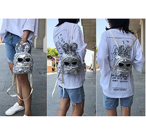 Aibearty Cute Rabbit Ears Mini Backpack with Sequins - Stylish Small Rucksack for Women & Girls - Perfect for School, Travel, and Casual Outings