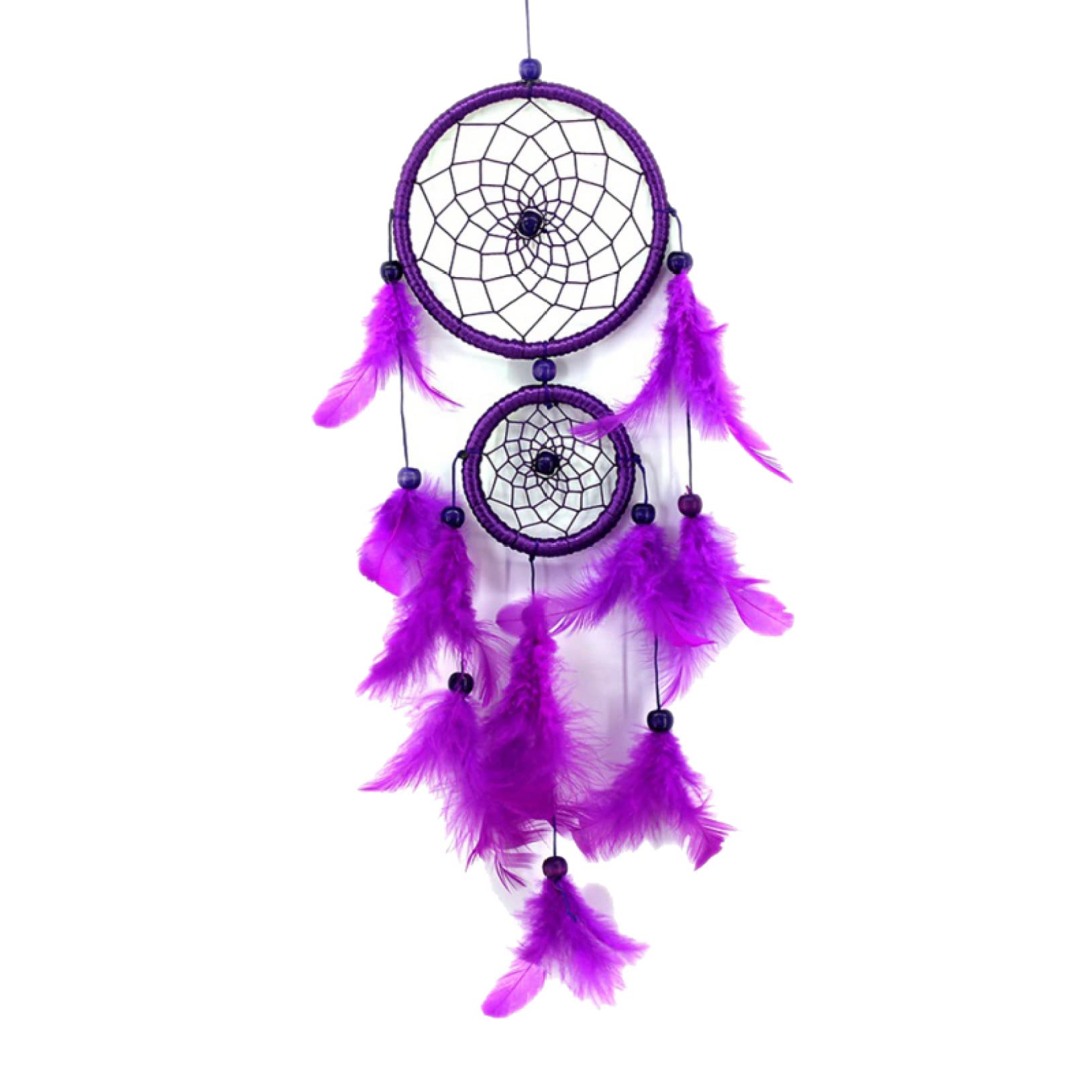 Handmade Mini Car Dream Catcher Wind Chimes with Natural Feathers & Beads - Boho Chic Wall Decor for Bedroom, Nursery, or Car Mirror Hanging Ornament