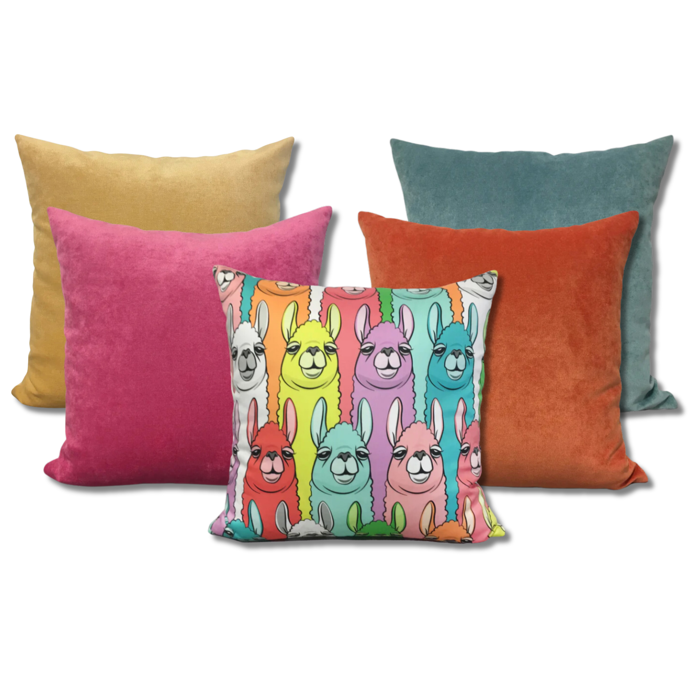 Royal Rainbow Llama Decorative Throw Pillow Set - 17x17 Inch Soft Cushion Cover for Sofa, Bed, Couch - Boho Home Decor & Cozy Living Room Accessories