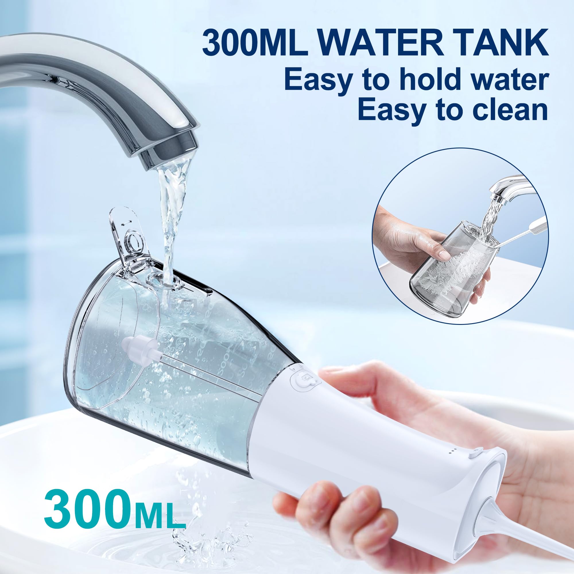 MOCEL Cordless Water Dental Flosser - 5 Modes Portable Oral Irrigator with 300ML Tank, USB-C Rechargeable & IPX7 Waterproof - Teeth Cleaning & Gum Care for Home, Travel, and Office Use (White)