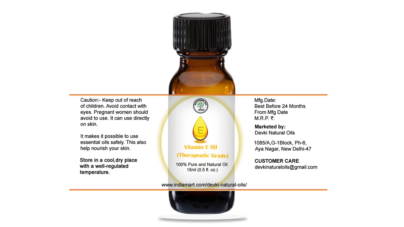 Pure & Undiluted Vitamin E Oil for Skin - 15ml | Hydrating, Nourishing & Anti-Aging | Reduces Fine Lines & Wrinkles | Perfect for Massage, Face & Body Moisturization | Great for Dry Skin Care & Night Routine