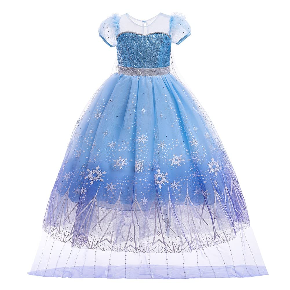 HIHCBF Frozen Elsa Costume with Sequins - Sparkling Princess Dress for Girls Birthday, Halloween & Christmas Parties | Disney Inspired Fancy Ball Gown for Dress-Up Play & Special Occasions