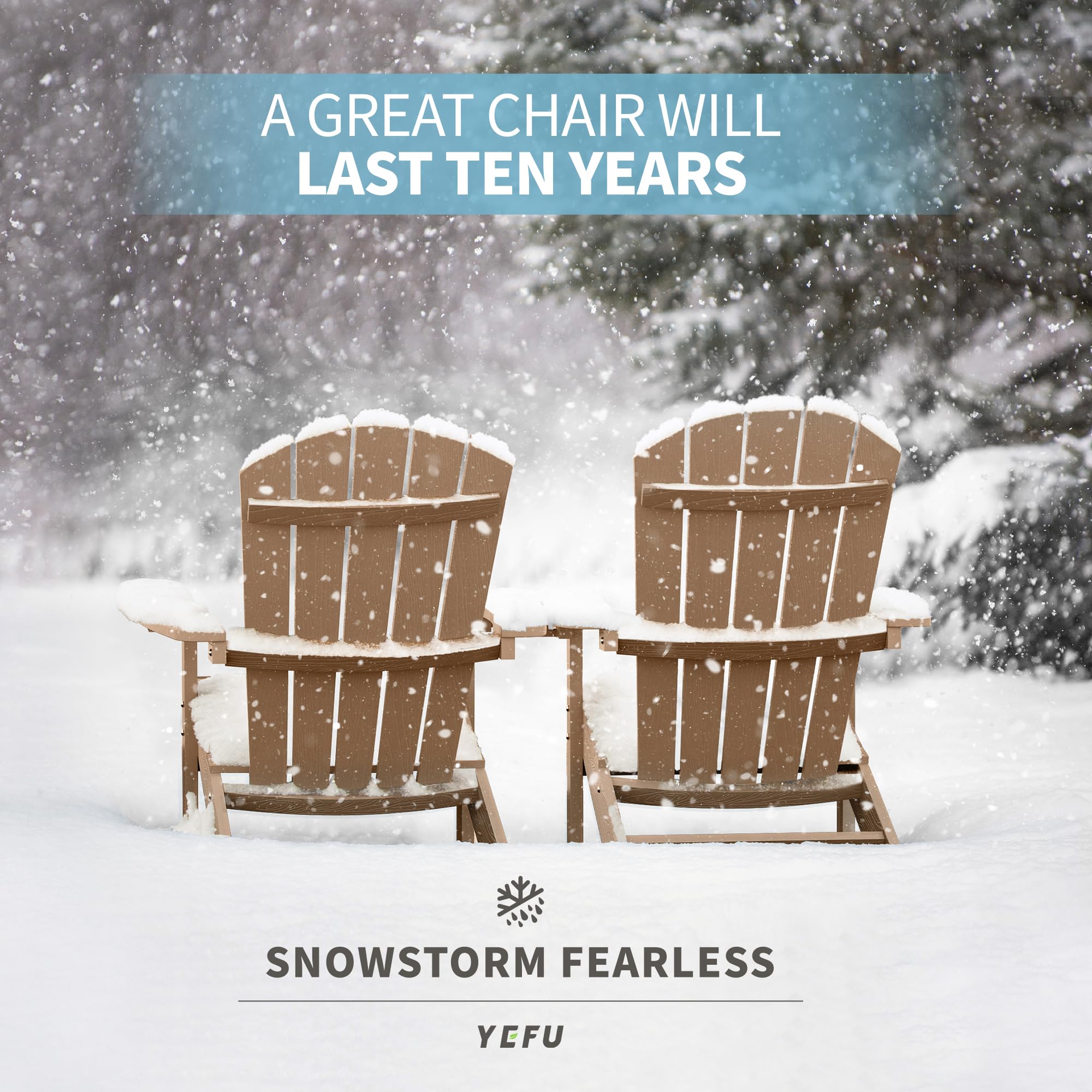 YEFU 2-Piece Adirondack Chair Set - Durable HIPS Plastic Outdoor Chairs with Wood Grain Texture - Patio, Lawn, Deck, Garden, Fire Pit Seating for Adults (Teak Brown) - Perfect for Backyard Relaxation & Outdoor Gatherings