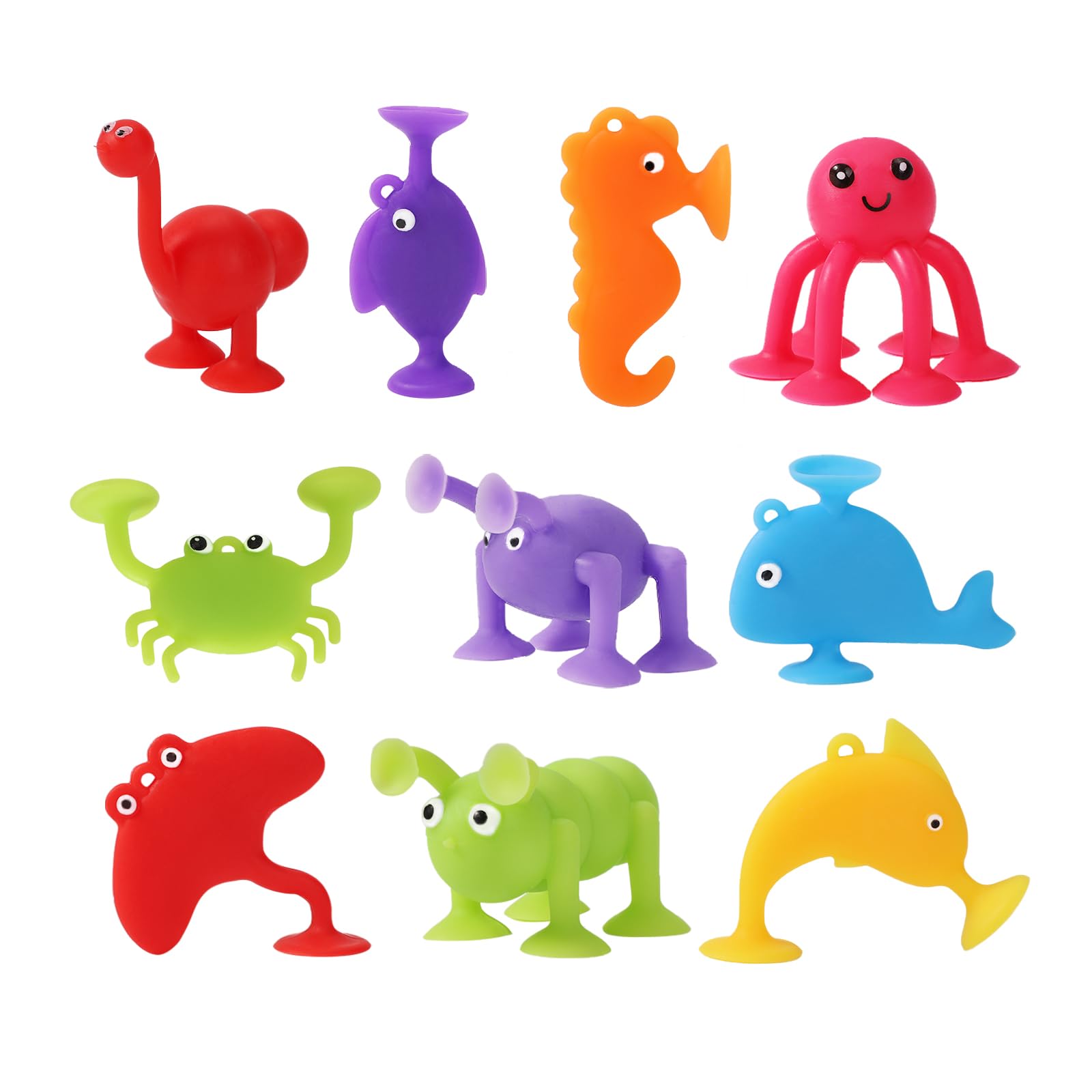 10-Piece Soft Silicone Ocean Animal Suction Cup Toys - Bath & Sensory Play for Kids Ages 3-7 - Montessori Learning Toys for Boys & Girls - Perfect for Bathtime Fun, Sensory Development & Early Education