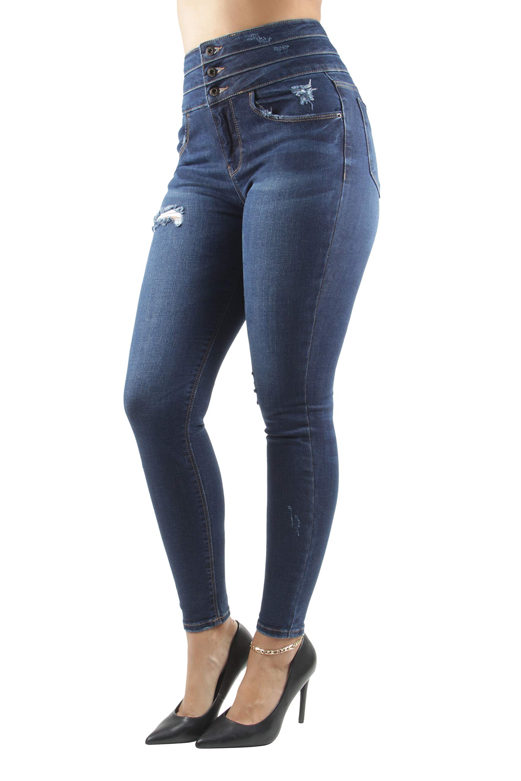 Fashion2Love Women's High Waist Ripped Skinny Jeans - Distressed Denim Pants with Corset Design for Juniors | Perfect for Casual Outfits, Night Out & Street Style