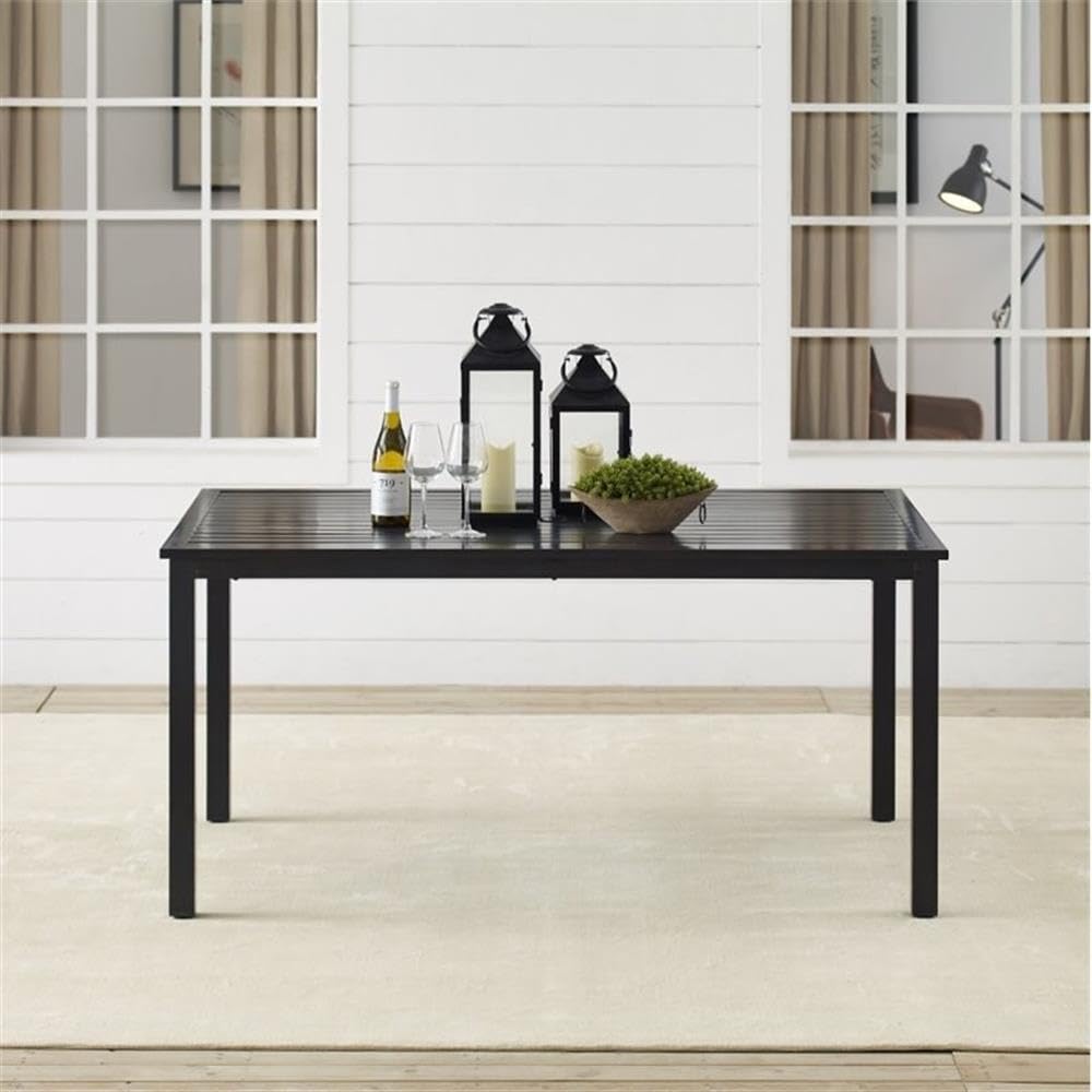 Crosley Kaplan 6-Person Rectangular Outdoor Dining Table with Umbrella Hole - Oil-Rubbed Bronze Metal Patio Furniture for Backyard, Garden & Poolside Dining