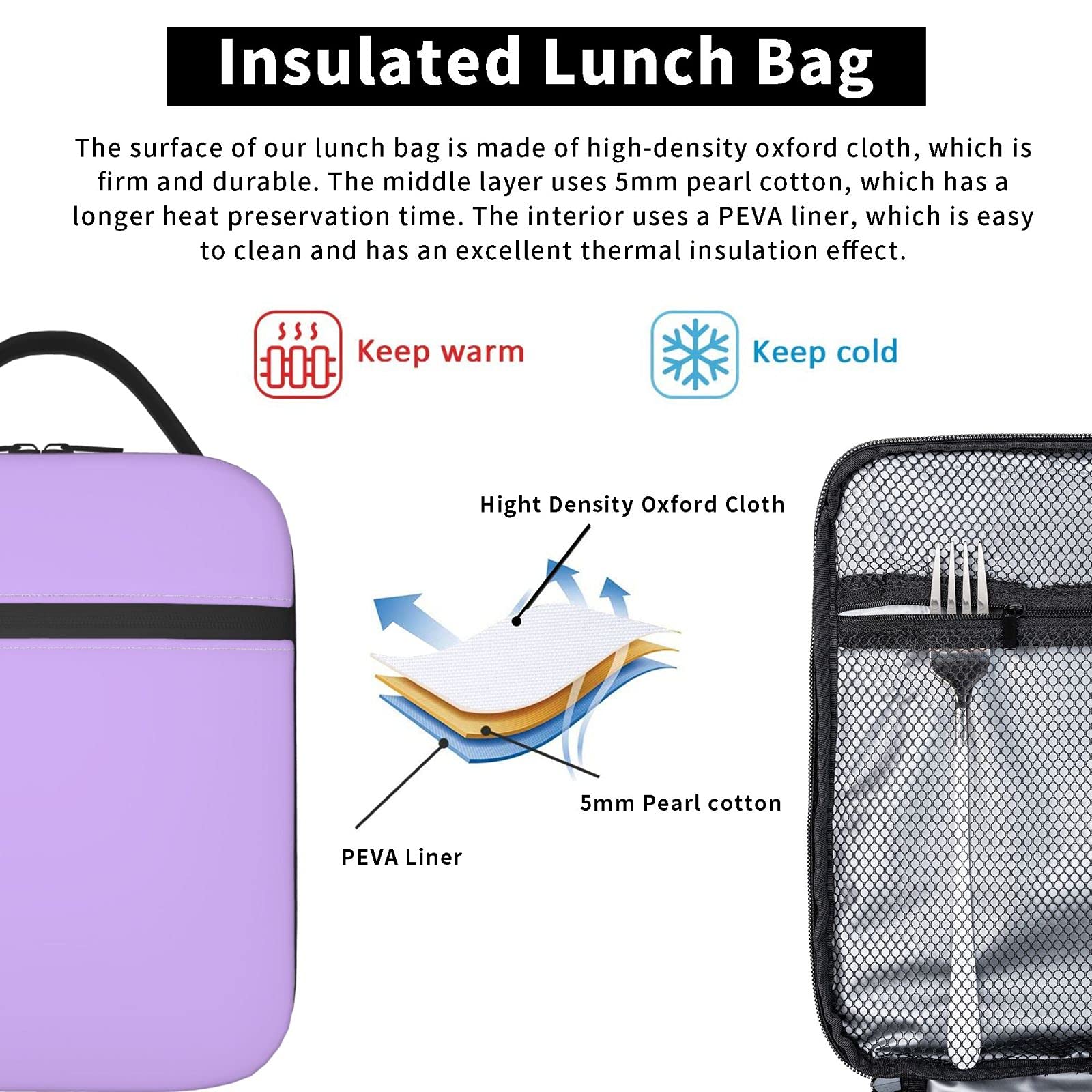 Premium Insulated Lunch Bag for Adults - Purple Thermal Tote Cooler with Side Pockets | Leakproof & Durable | Perfect for Work, School, Picnics & Outdoor Activities