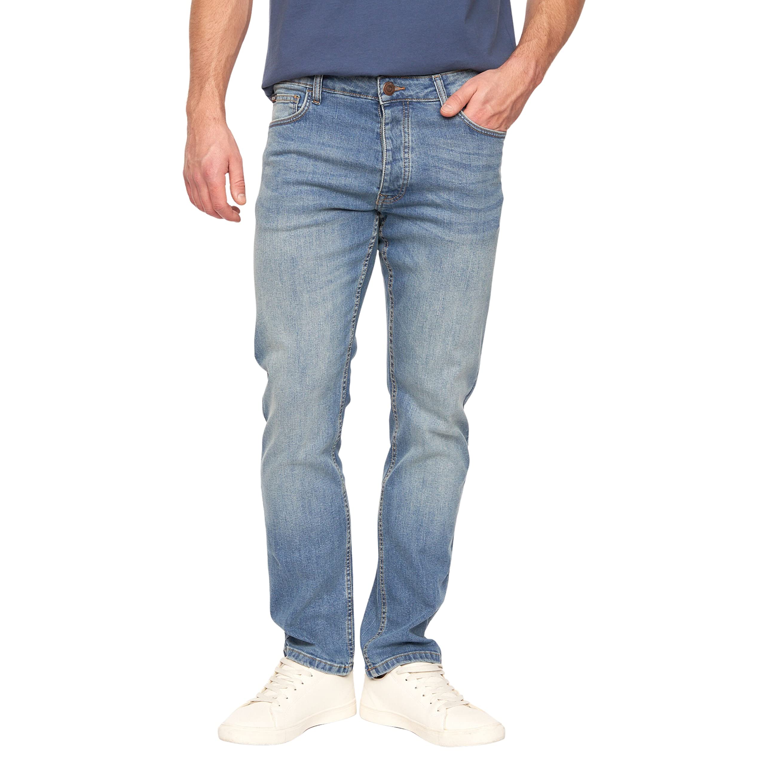 **Kandor Men's Stretch Denim Jeans - Regular Fit Straight Leg Cotton Pants for Men | Classic Black, Dark Blue, Mid Blue & Light Blue Washes | Casual, Work & Everyday Wear**