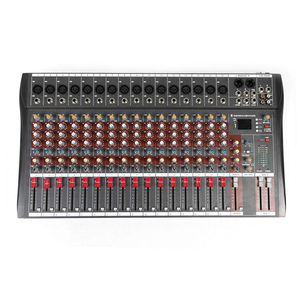 16 Channel Professional Bluetooth Audio Mixer for Live Studio - 48V Phantom Power, Multi-Channel Mixing for DJ, Podcast, Music Production & Live Performances