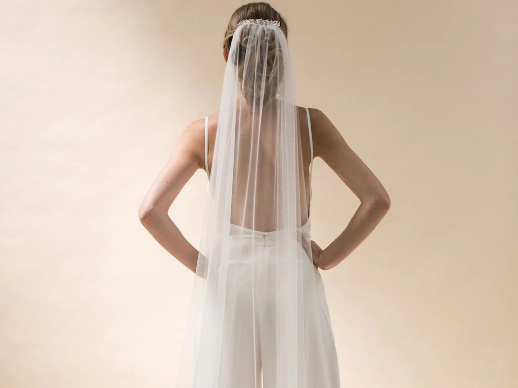 Indigo Single Tier Chapel Length Wedding Veil by Rainbow Club - Perfect for Bridal Ceremonies, Photos & Formal Events