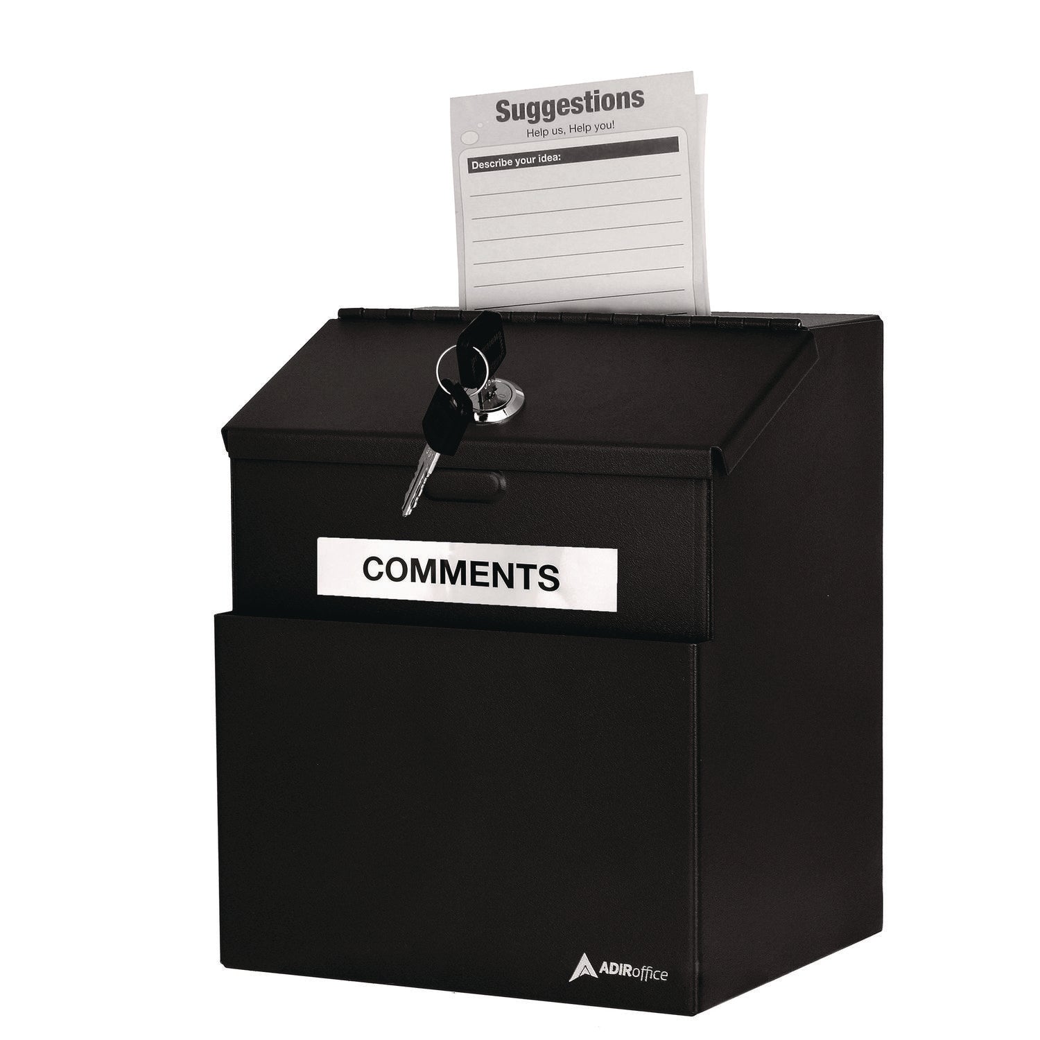 AdirOffice Wall Mountable Steel Secure Drop Box with Key - 7 x 6 x 8.5 Inch Stainless Steel 304 Lockbox - Black - Ideal for Offices, Retail Stores & Public Spaces for Secure Document & Key Drop-Off