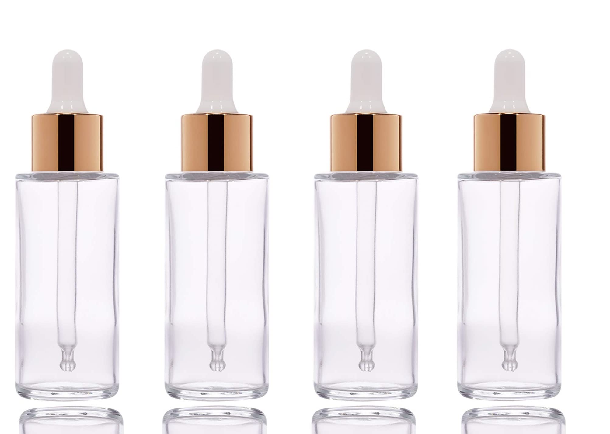 4-Pack 35ml Clear Refillable Glass Essential Oil Dropper Bottles with Glass Eye Droppers - Leak Proof Cosmetic Sample Containers for Aromatherapy, DIY Beauty & Travel Size Liquids