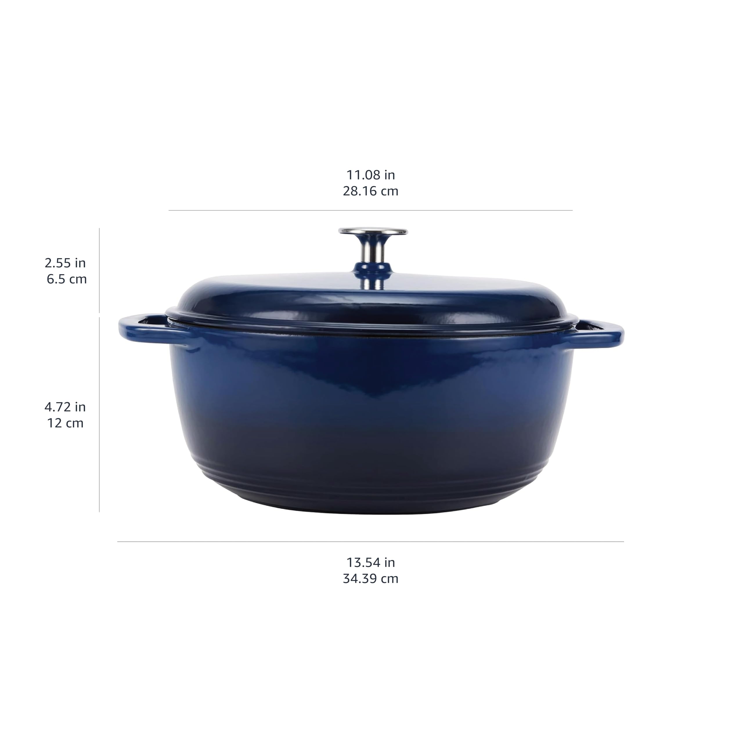 Amazon Basics Enameled Cast Iron Dutch Oven with Lid - 6 Quart Round Heavy-Duty Pot with Dual Handles in Navy Blue - Perfect for Braising, Stewing, Baking & Slow Cooking