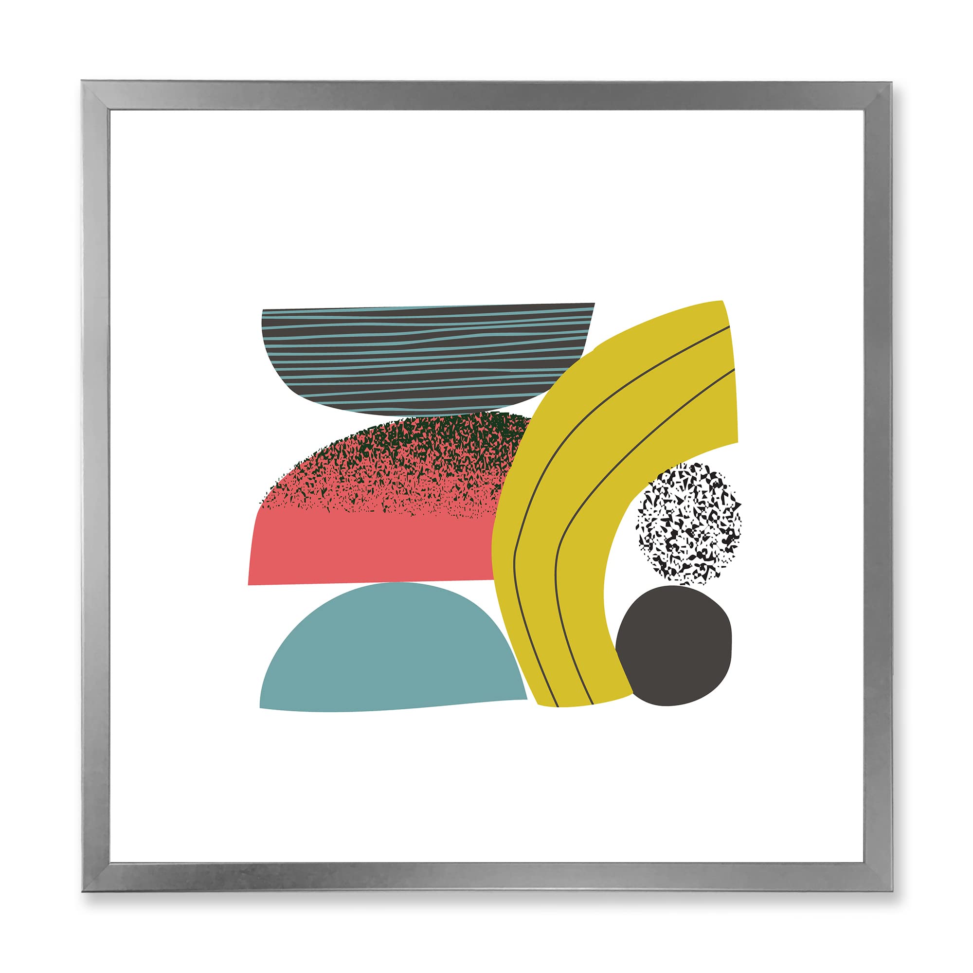 DesignQ Colorful Geometric Abstract Art Collage II - Modern Framed Wall Decor for Living Room, Bedroom & Office - Premium Canvas Print for Home & Office Decoration