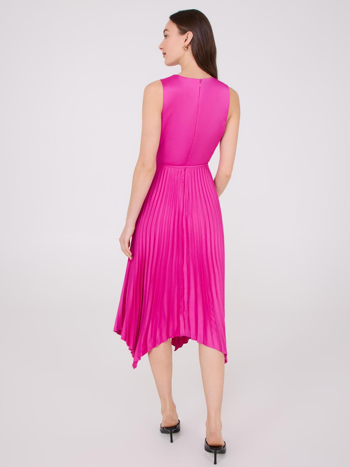 Elegant Satin Pleated Asymmetrical Hem Dress for Women - Party, Cocktail & Evening Wear - Perfect for Weddings, Date Nights & Special Occasions