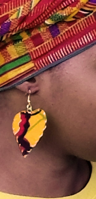 Golden Yellow African Print Earrings DP3745ER - Stylish Boho Dangle Earrings for Women, Handmade Tribal Jewelry for Parties, Weddings & Everyday Wear