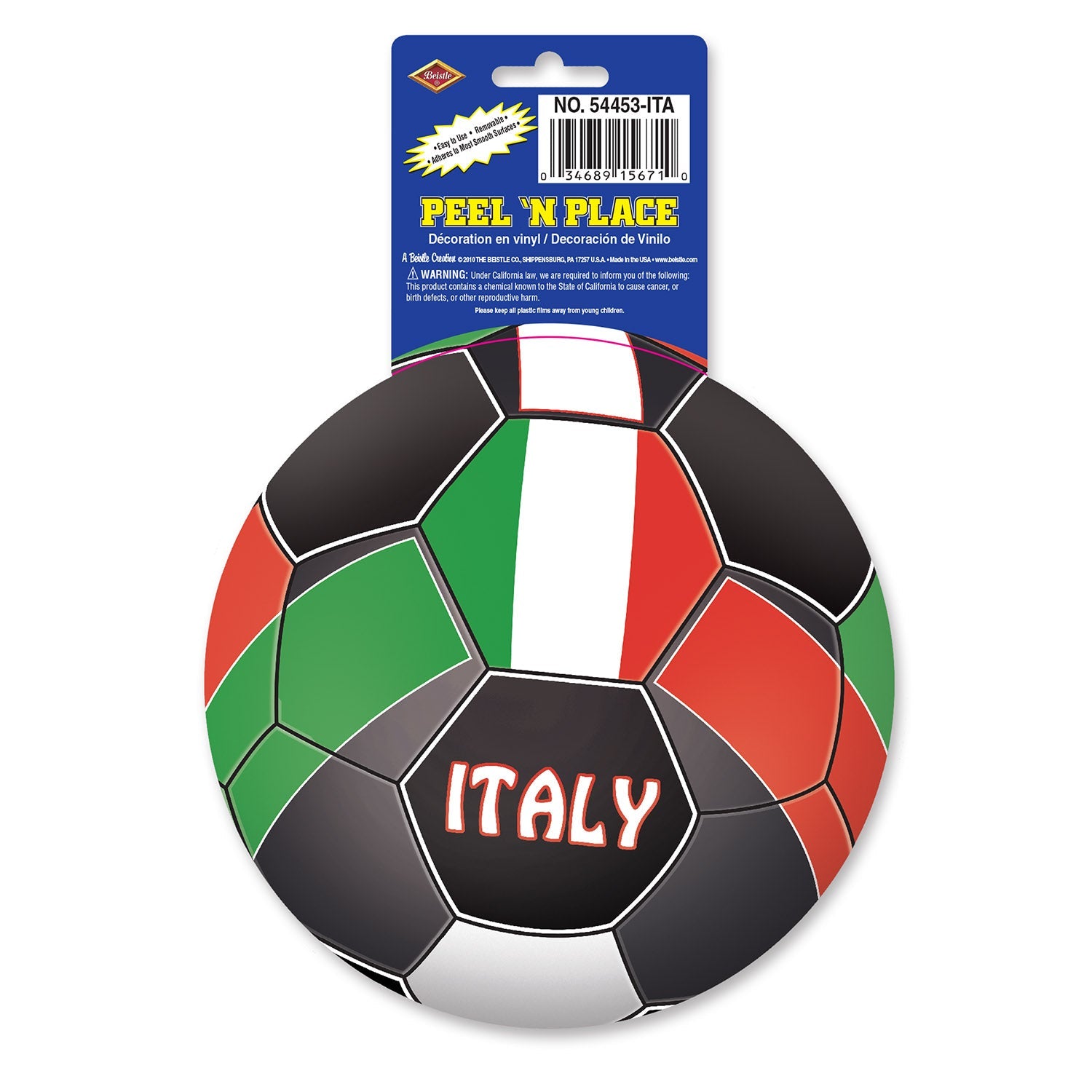 12-Piece Beistle Soccer Party Peel 'N Place Clings - Italy Flag Theme - Perfect for World Cup Parties, Soccer Themed Events & Room Decor