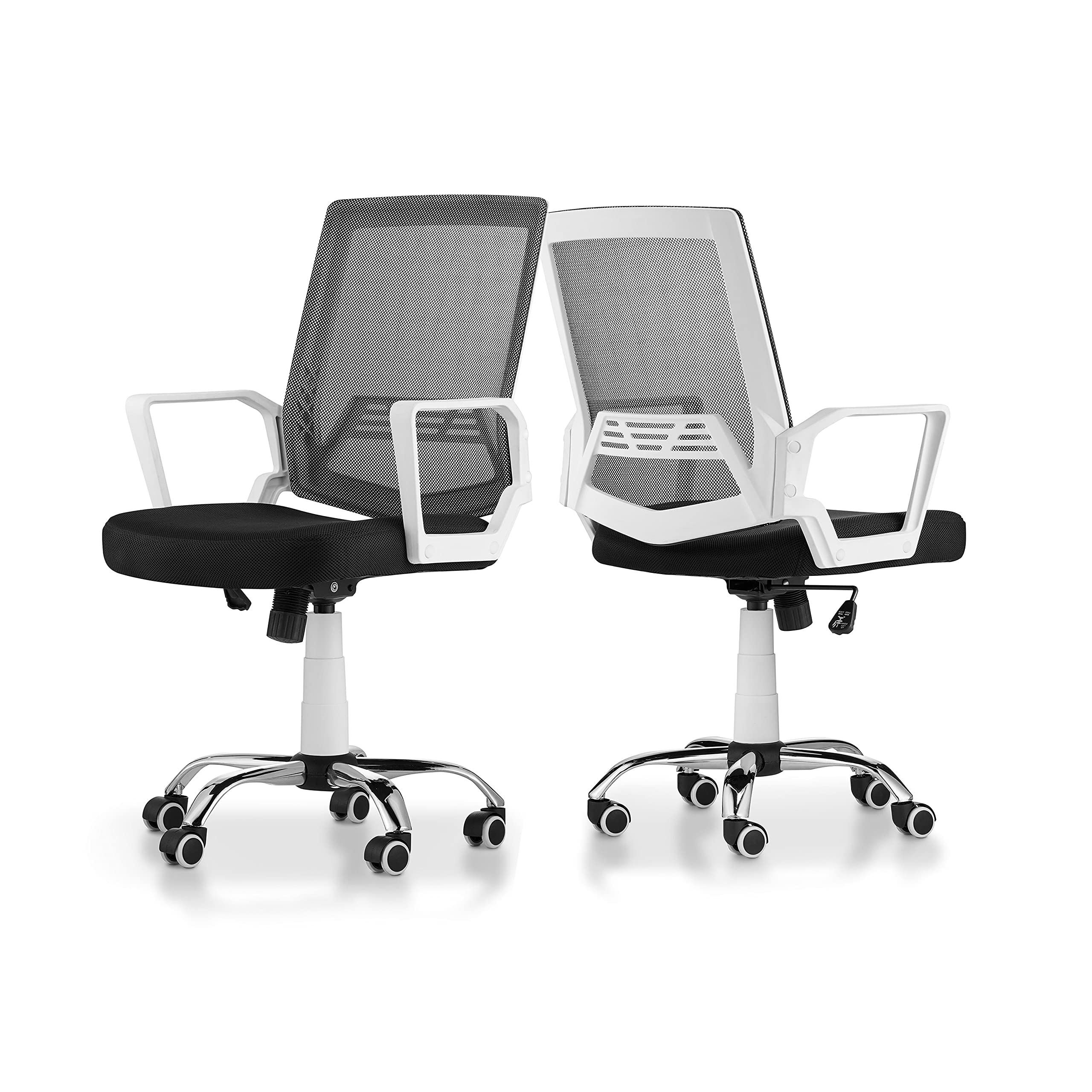Dema Contemporary White Metal Swivel Office Chair - Ergonomic Adjustable Desk Chair for Home & Office Workspace - Modern Executive Chair with Wheels for Comfortable Working & Studying