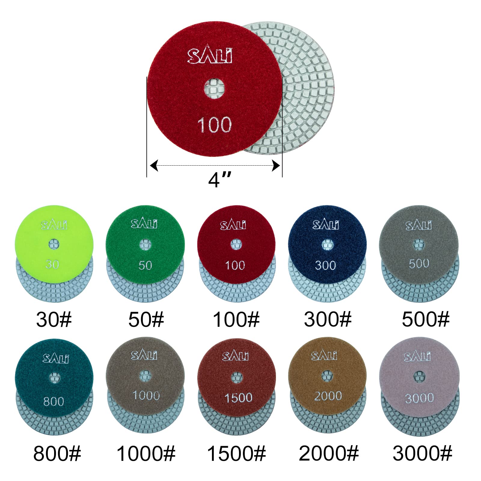 10 Pack 4 Inch Diamond Polishing Pads - Wet/Dry Granite Stone Polish Kit for Drill, Grinder & Polisher - 30 Grit for Concrete, Marble, Quartz Countertops - Perfect for Home Renovation & Professional Stone Restoration