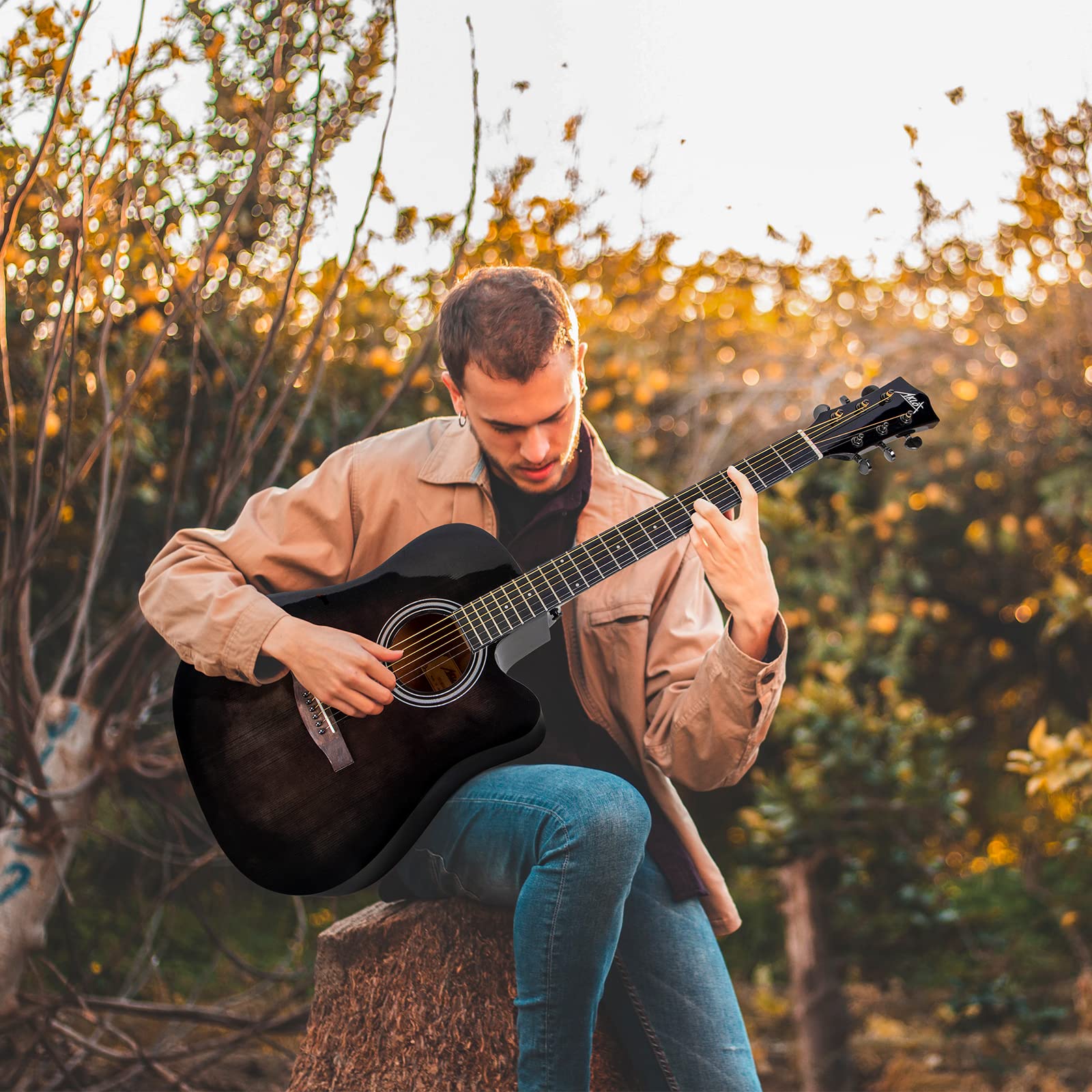 AKLOT 4/4 Full Size Cutaway Acoustic Guitar for Beginners - Folk Style Starter Kit with Gig Bag, Tuner & Accessories - Perfect for Home Practice, Campfire Singalongs & Music Lessons