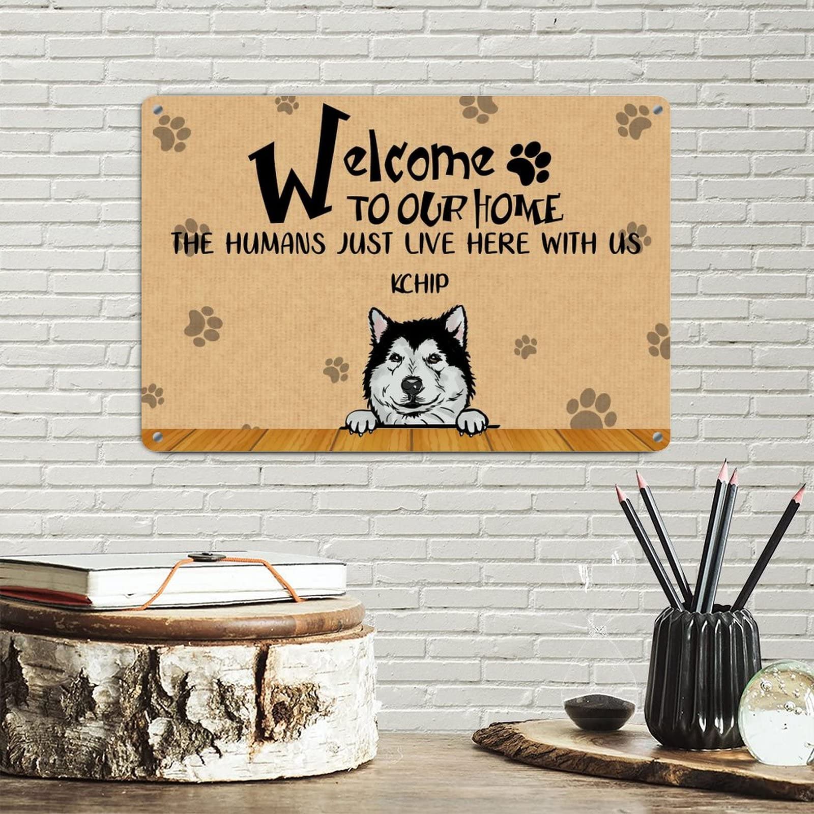 Custom Siberian Husky Dog Name Metal Sign - Funny Welcome Plaque for Pet Owners | Distressed Metal Wall Decor for Front Door | Perfect Gift for Dog Moms & Pet Lovers | Home Entryway Decor & Dog-Themed Housewarming Present