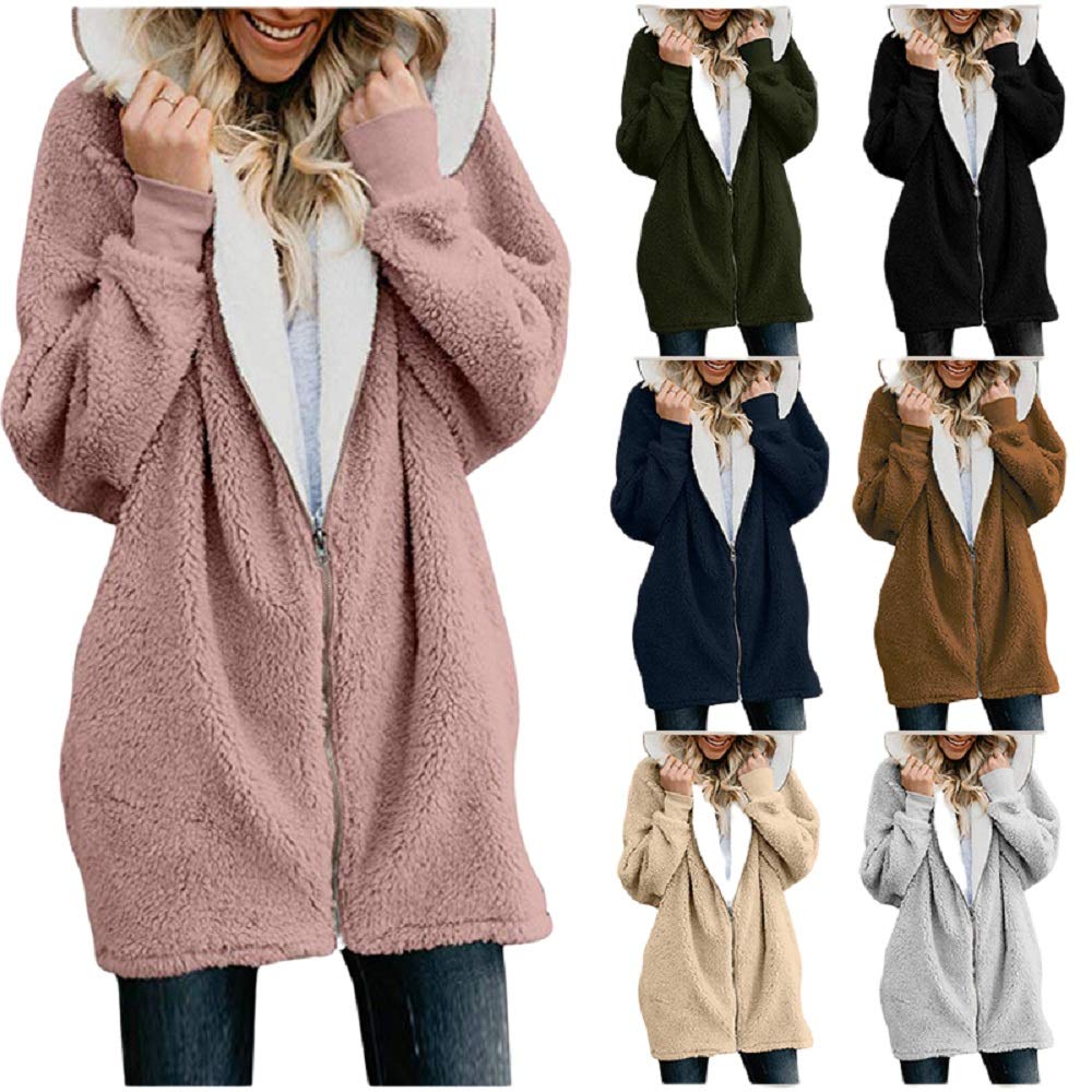 VARWANEO Women's Fleece Zip-Up Hoodie Jacket - Soft Warm Winter Outerwear with Pockets | Cozy Casual Wear for Outdoor Activities & Lounge