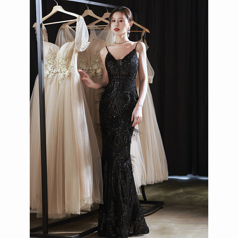 Elegant Black Sequin Mermaid Prom Dress with Spaghetti Straps - Long Formal Evening Gown for Homecoming, Pageants & Special Occasions