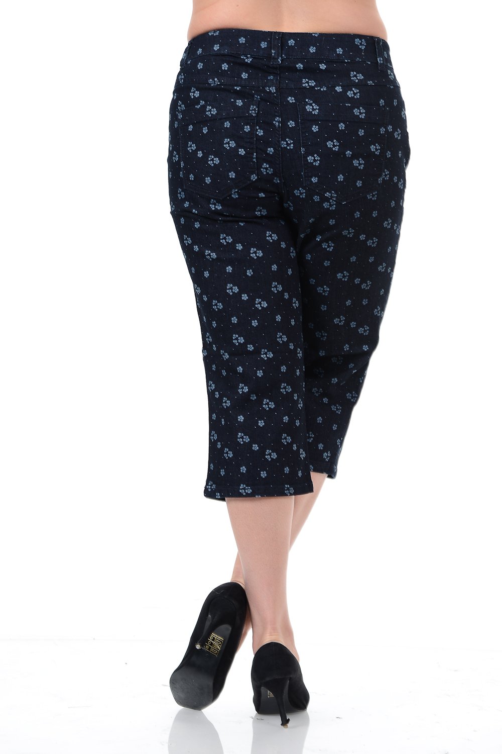 Women's Plus Size Dark Blue Floral Print Capri Crop Jeans by Avenue Denim - Perfect for Casual Outings, Summer Styling & Boho Fashion