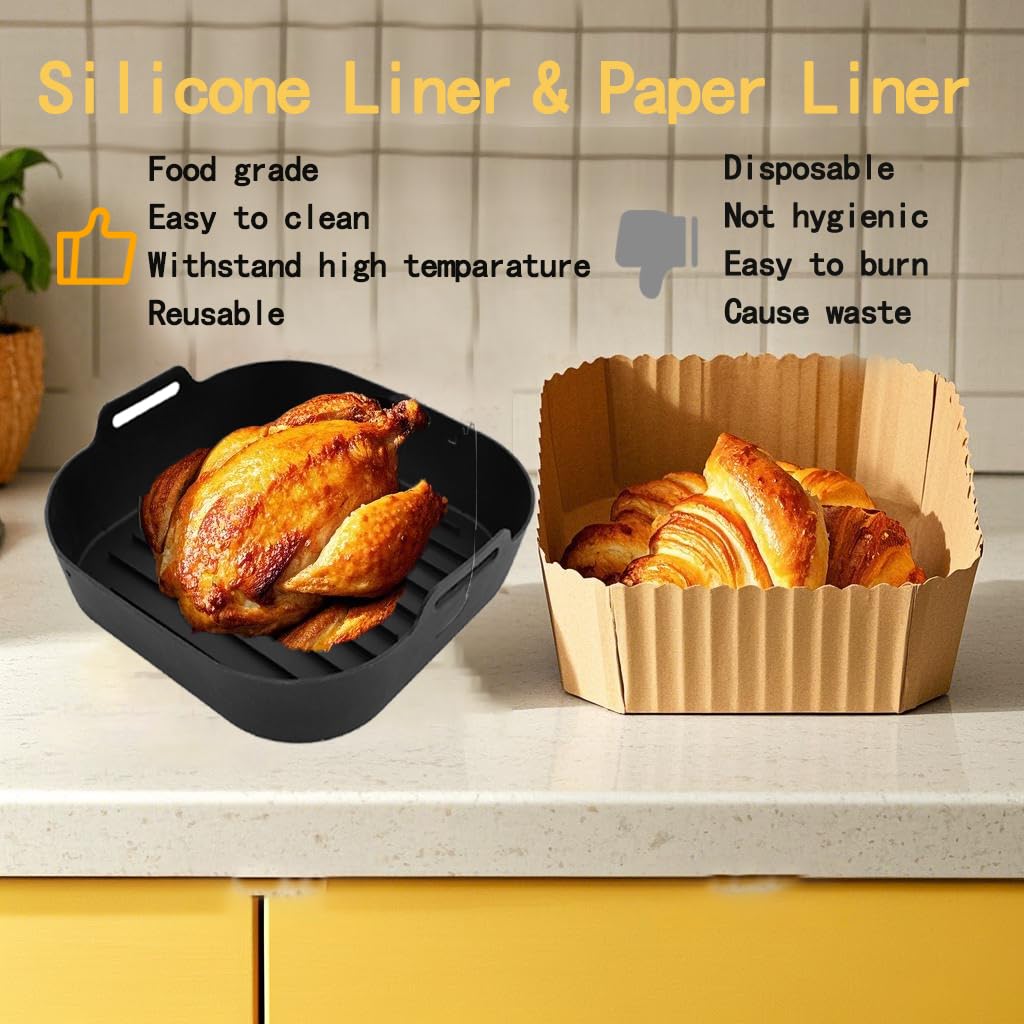Non-Stick Silicone Air Fryer Liners (2 Pack) - Reusable & Dishwasher Safe for 4QT & 6QT Air Fryers - Compatible with Ninja Crispy FN101GY - Perfect for Baking, Roasting & Frying in Air Fryer & Oven Baskets