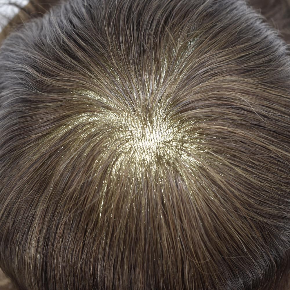 Premium Men's Toupee - 0.1-0.12mm PU Base European Remy Human Hair System for Thinning Hair (7x9, Dark Brown #3, 120% Density) - Natural Looking Hair Replacement for Daily Wear & Special Occasions