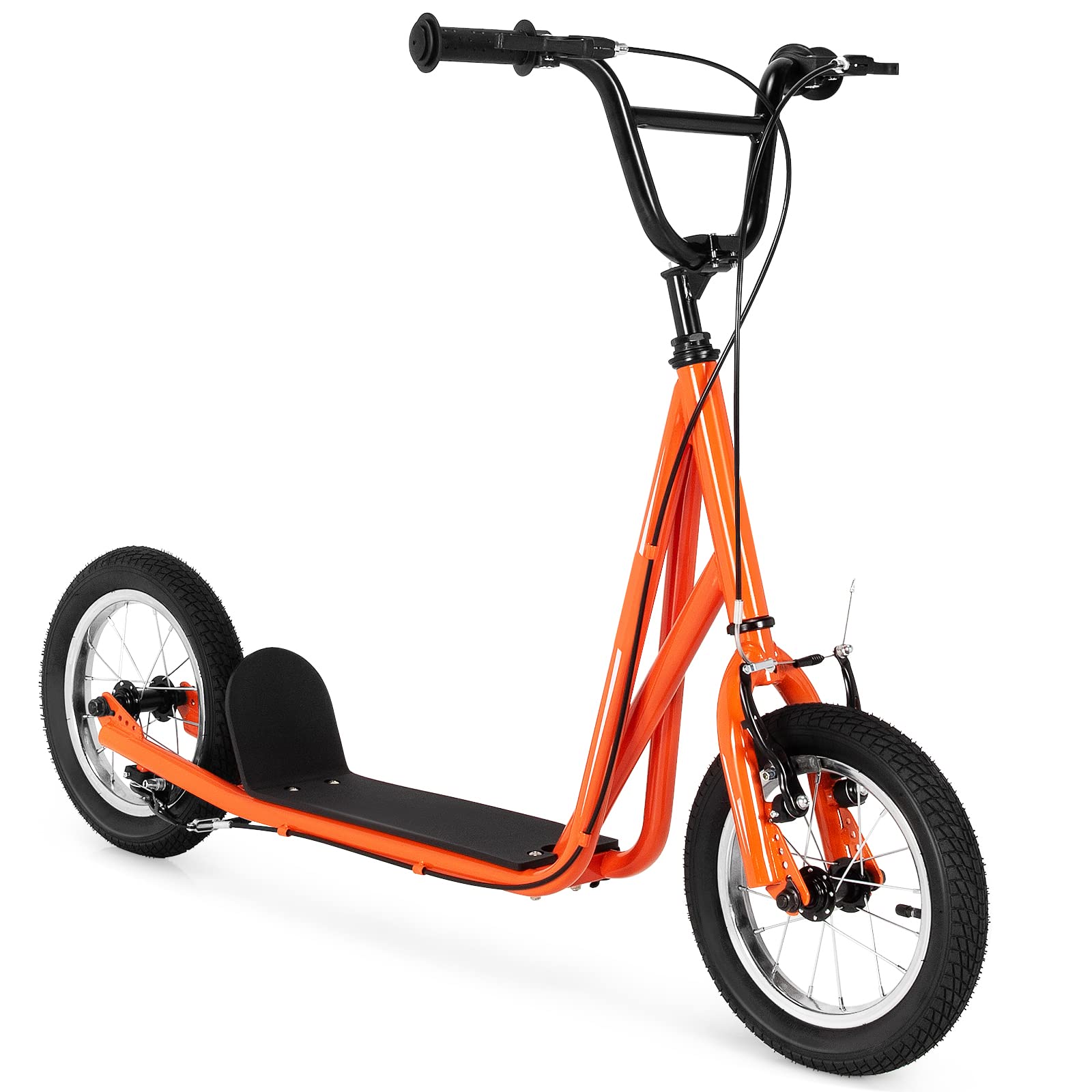 Goplus Youth Kick Scooter for Kids & Adults - 12-Inch Air Filled Wheels, Carbon Steel Frame, Adjustable Handlebar, Front & Rear Dual Brakes - Perfect Ride On Toy for Teens 8+ Years Old - Great for Commuting, School, Park & Outdoor Fun
