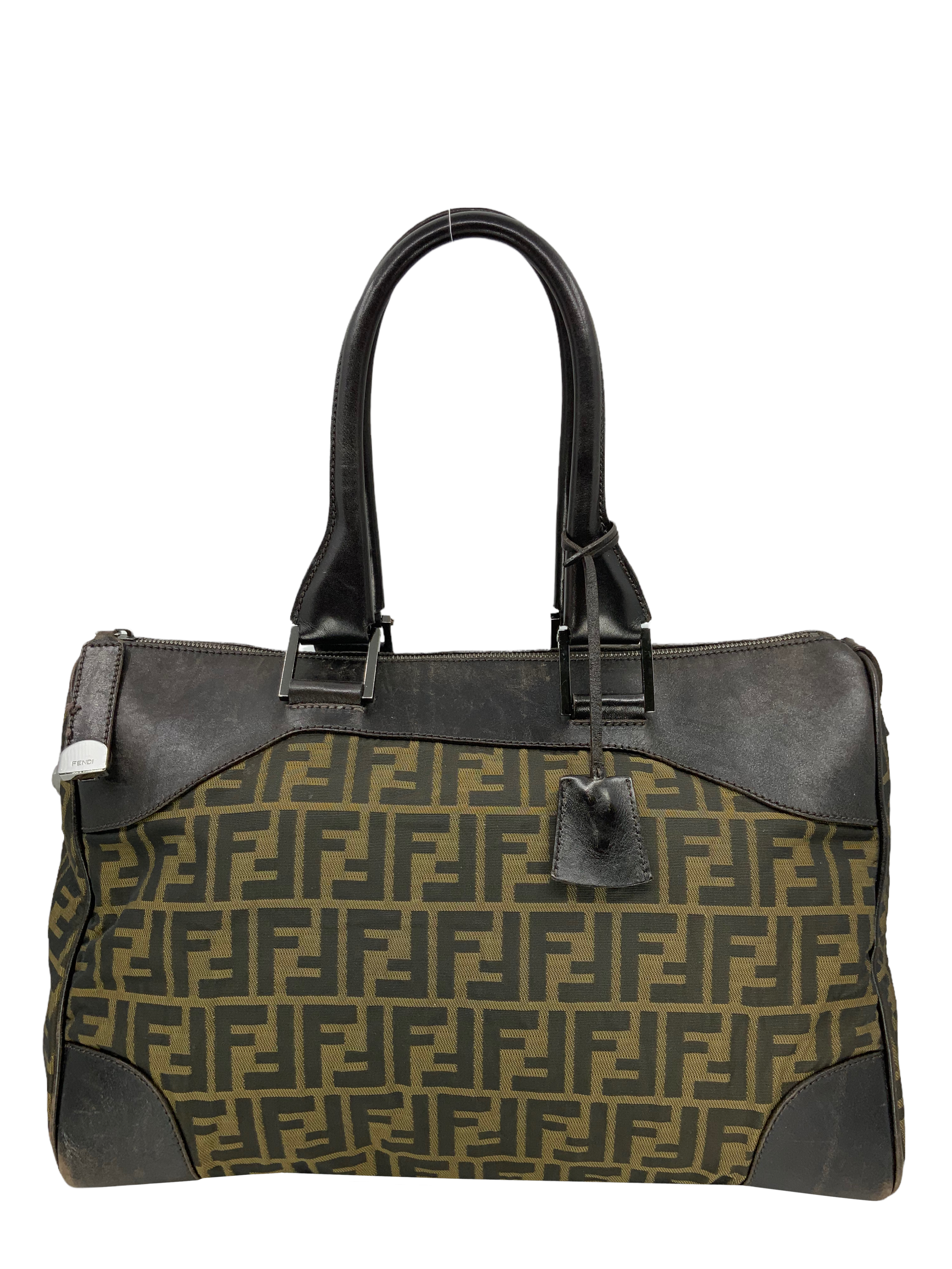 FENDI Zucca Canvas and Leather Small Duffel Bag - Stylish Travel Bag for Women, Perfect for Weekend Getaways & Gym Essentials