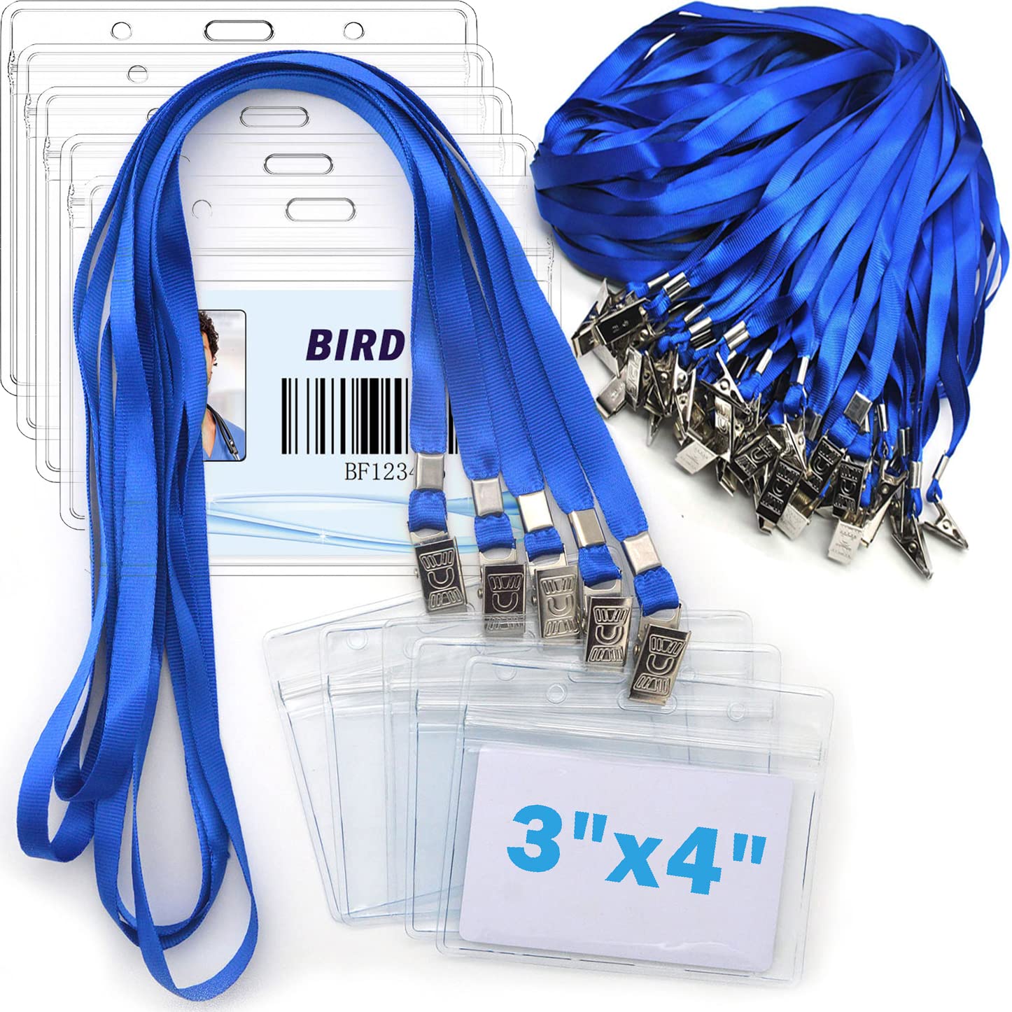 4x3 Waterproof ID Badge Holder with Lanyard - 50 Pack for Conferences & Events