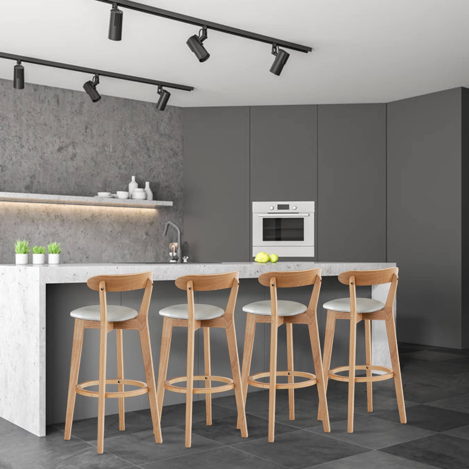 Premium Wooden Breakfast Bar Stool with PU Leather Backrest & Armrest - Comfortable Kitchen Island Chair for Dining, Coffee Shops & Home Decor