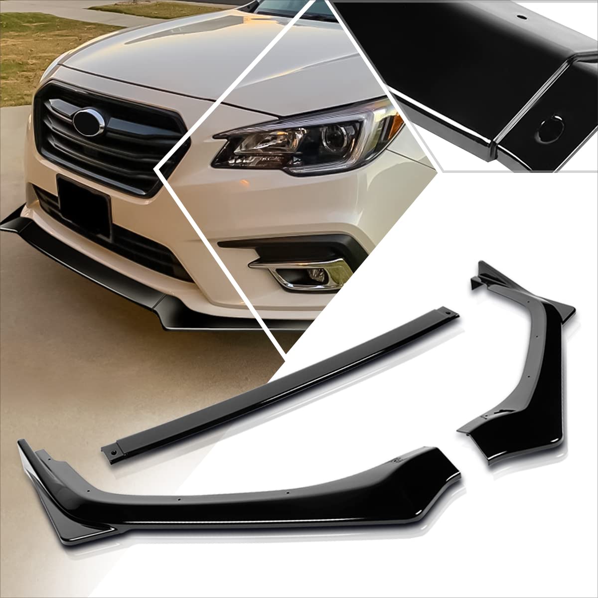 3Pcs Gloss Black STI-Style Front Bumper Lip Chin Splitter Spoiler for 2018-2020 Subaru Legacy - Aggressive Exterior Upgrade for Street Racing & Car Shows