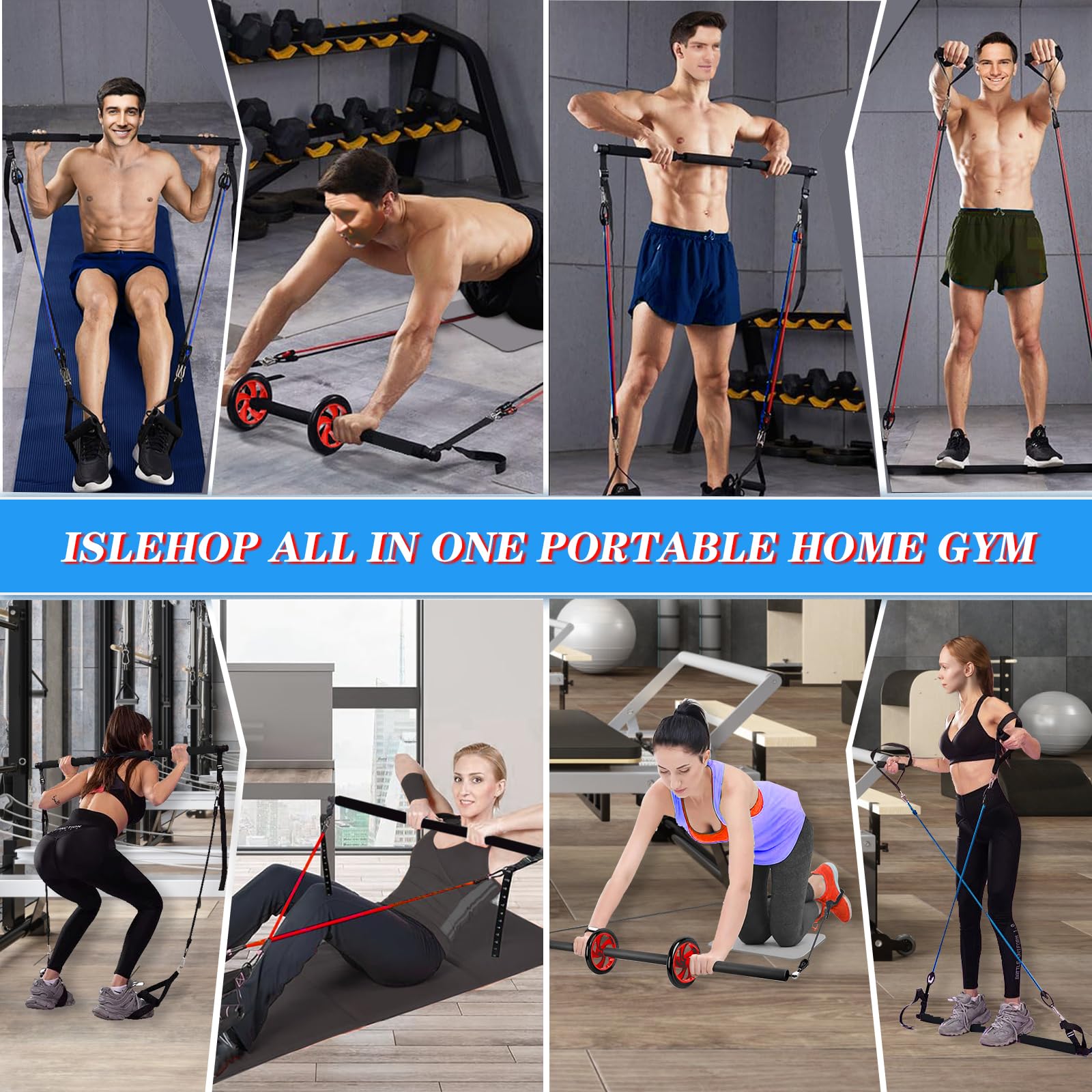 Pilates Bar Kit with 6 Resistance Bands (30,40,50lbs) - Portable Home Gym Equipment for Men & Women - Yoga Exercise Bar Set for Weight Squats, Thighs & Glutes - Perfect for Home Workouts, Yoga, Pilates & Strength Training