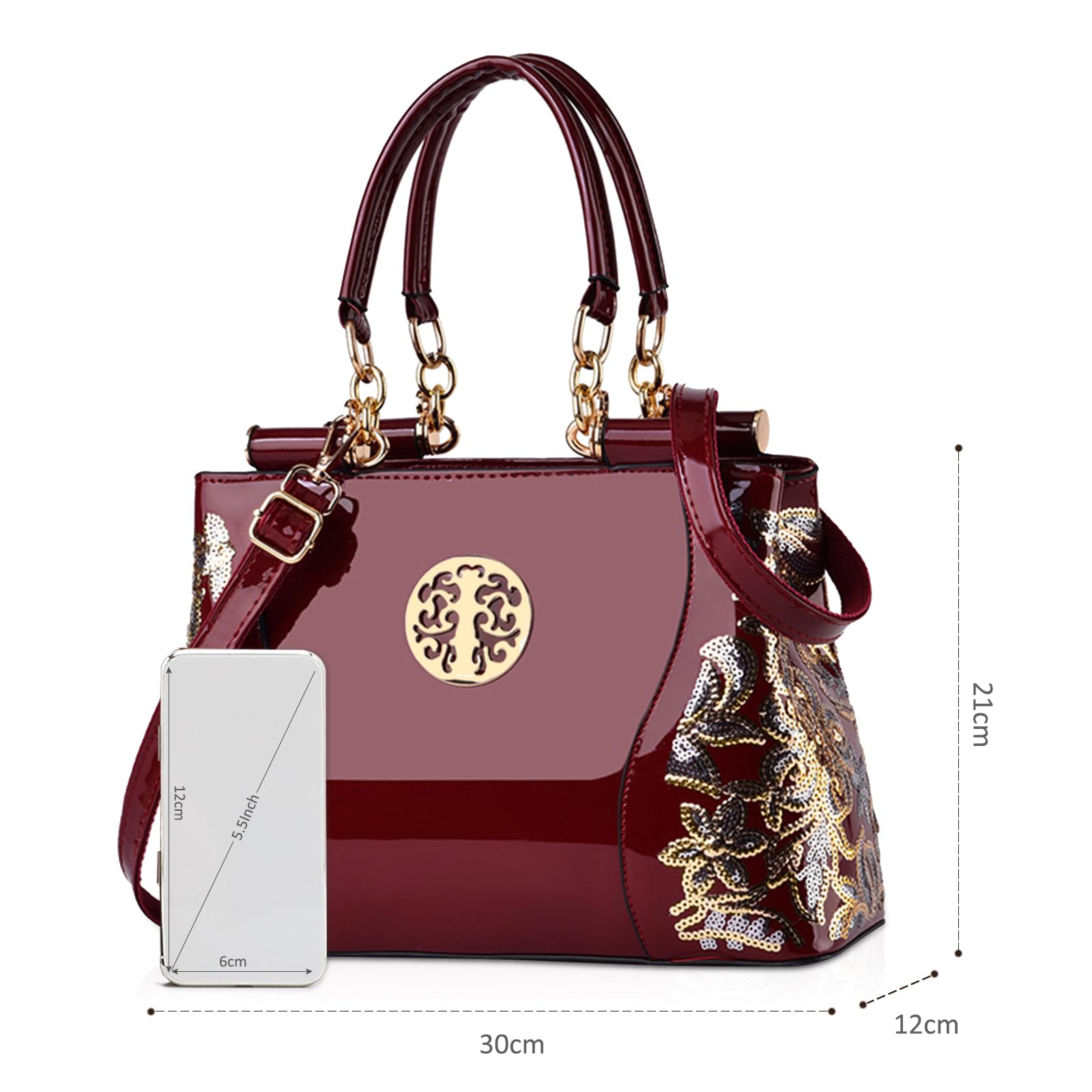 NICOLE & DORIS Women's Patent Leather Handbags - Stylish Hobo Bag, Tote & Shoulder Bag with Crossbody Strap - Perfect for Work, Wedding & Evening Events