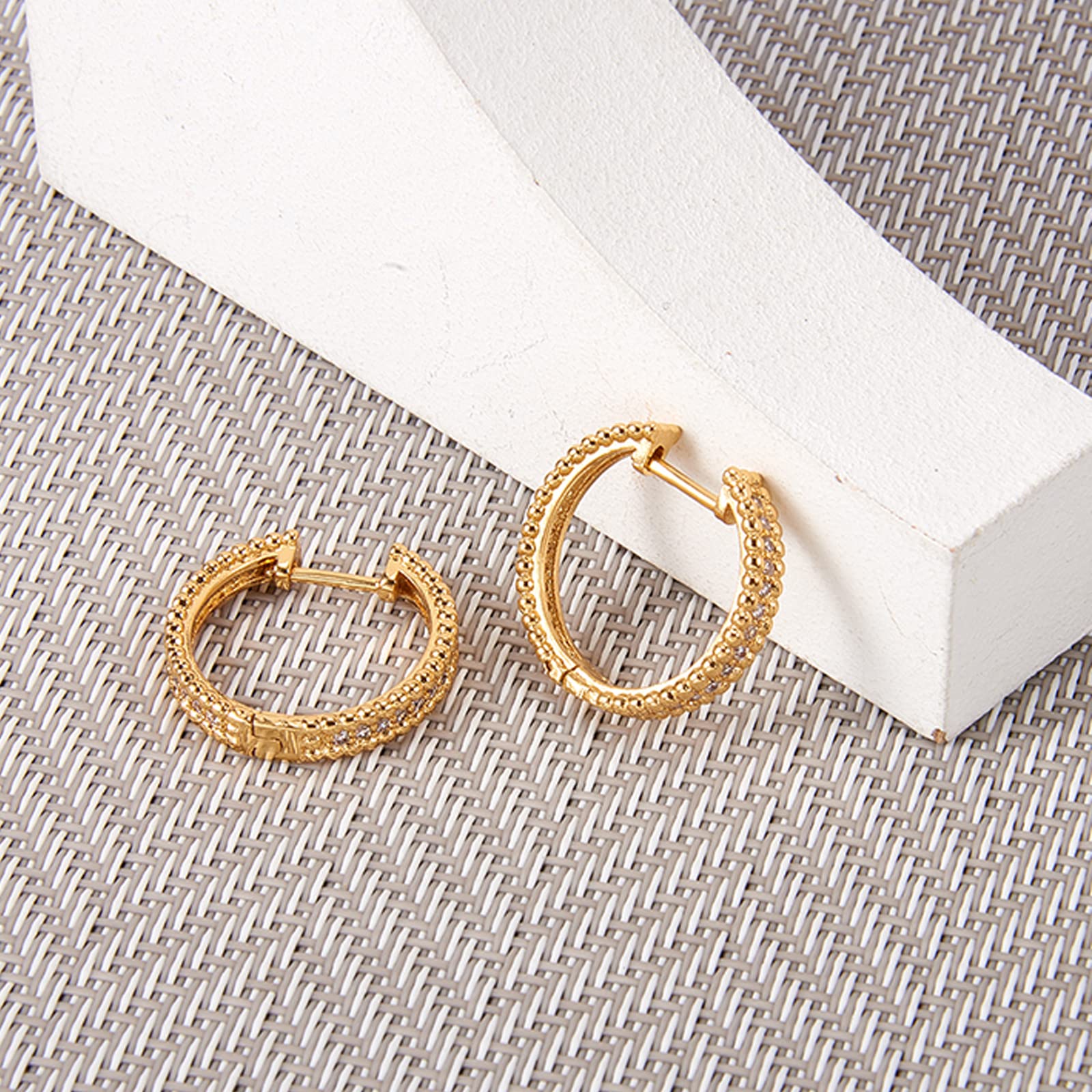 18K Gold Plated Hoop Earrings for Women - Brass Micro Pave Clear Cubic Zirconia Huggie Hoop Earrings | Elegant Jewelry Gift for Her | Perfect for Date Night, Wedding & Special Occasions