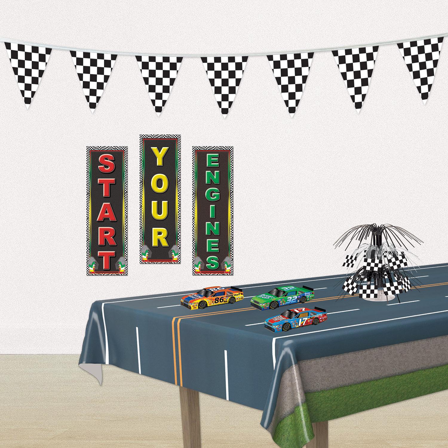12 Pack Beistle 12 ft. Checkered Party Pennant Banner - Decorative Hanging Flags for Birthday, Graduation, Wedding & Holiday Celebrations