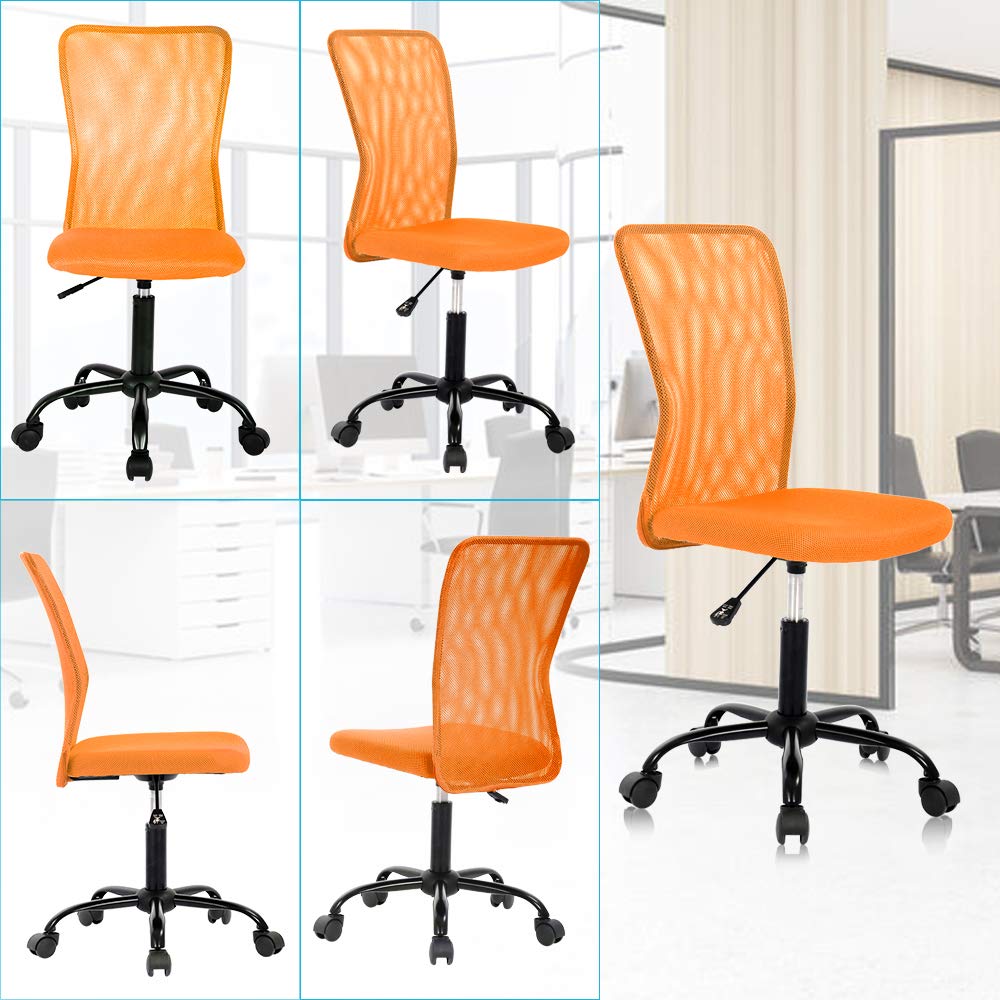 Ergonomic Mesh Office Chair - Adjustable Height Mid Back Computer Desk Chair with Wheels, No Armrest Modern Task Chair for Home Office, Student & Small Workspaces - Orange | Comfortable for Long Hours & Remote Work