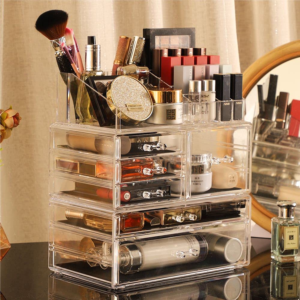 3-Pack Clear Acrylic Makeup Organizer with 6 Stackable Drawers - Vanity Jewelry, Hair Clip & Skincare Storage - Perfect for Bathroom Counter, Bedroom & Dressing Table Organization