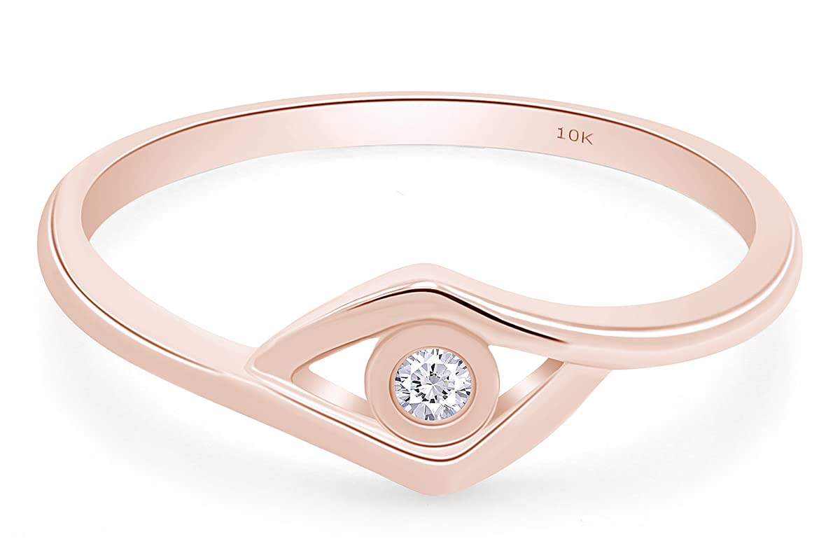 10K Solid Gold White Natural Diamond Accent Solitaire Wedding Band Ring (0.05 Cttw) - Perfect for Engagement, Anniversary & Bridal Jewelry Gifts