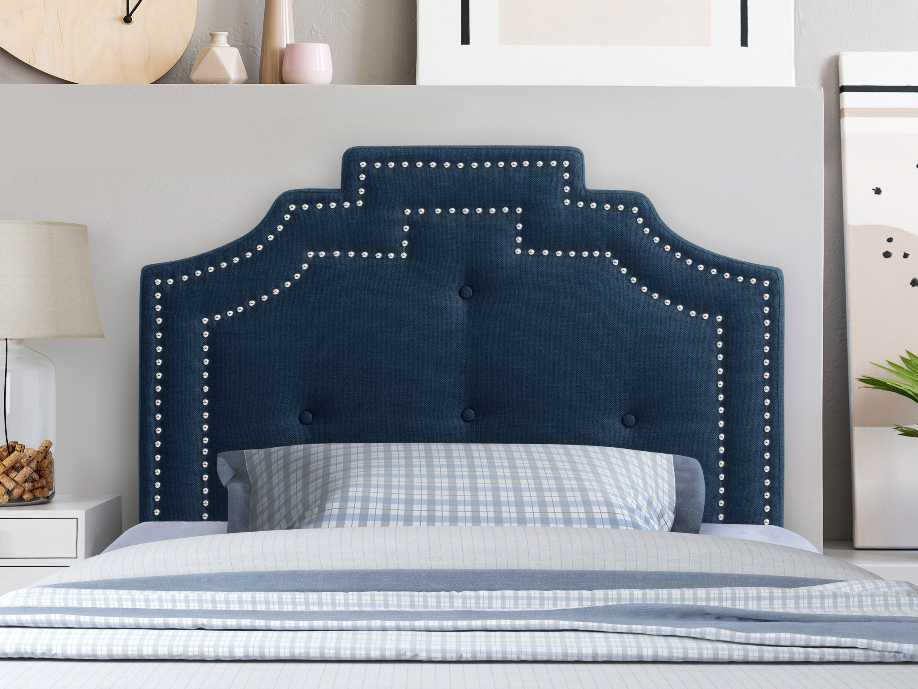 Navy Blue Upholstered Headboard for Twin/Single Bed - Soft Padded Bed Frame Headboard for Bedroom Decor & Cozy Comfort
