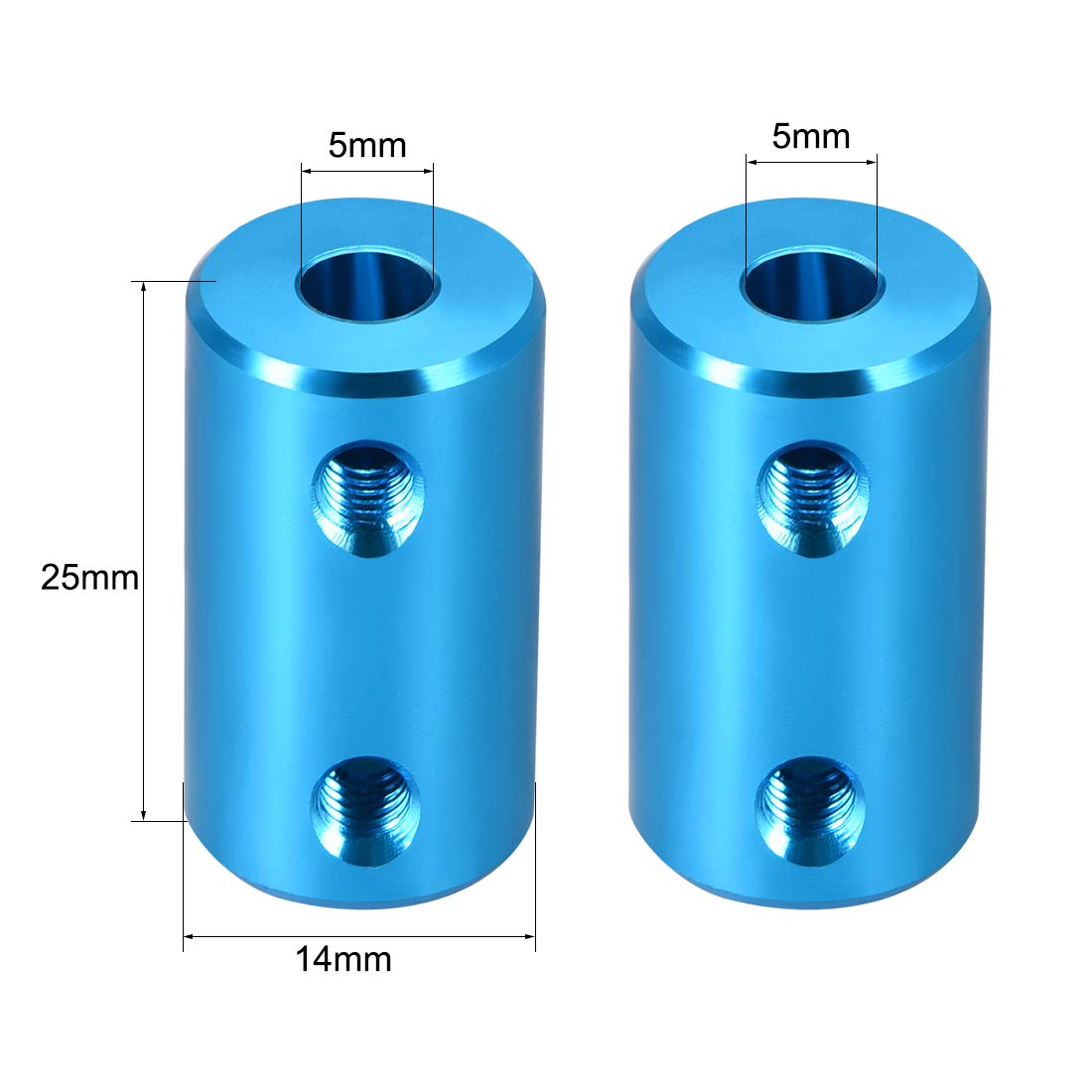 uxcell 5mm to 5mm Bore Rigid Coupling Set Screw L25XD14 Aluminum Alloy Shaft Coupler Connector - for 3D Printers, CNC Machines, Robotics & Motor Accessories (Blue, 2-Pack) - Perfect for DIY Projects & Industrial Applications